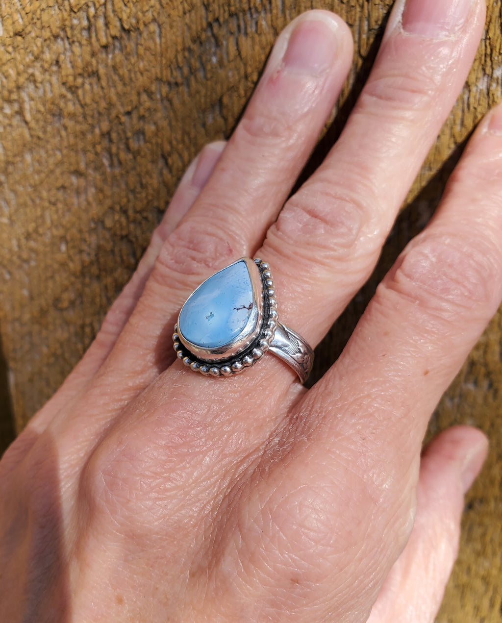 Golden Hills Turquouse Teardrop Statement Ring In Solid Sterling Silver. Size 8