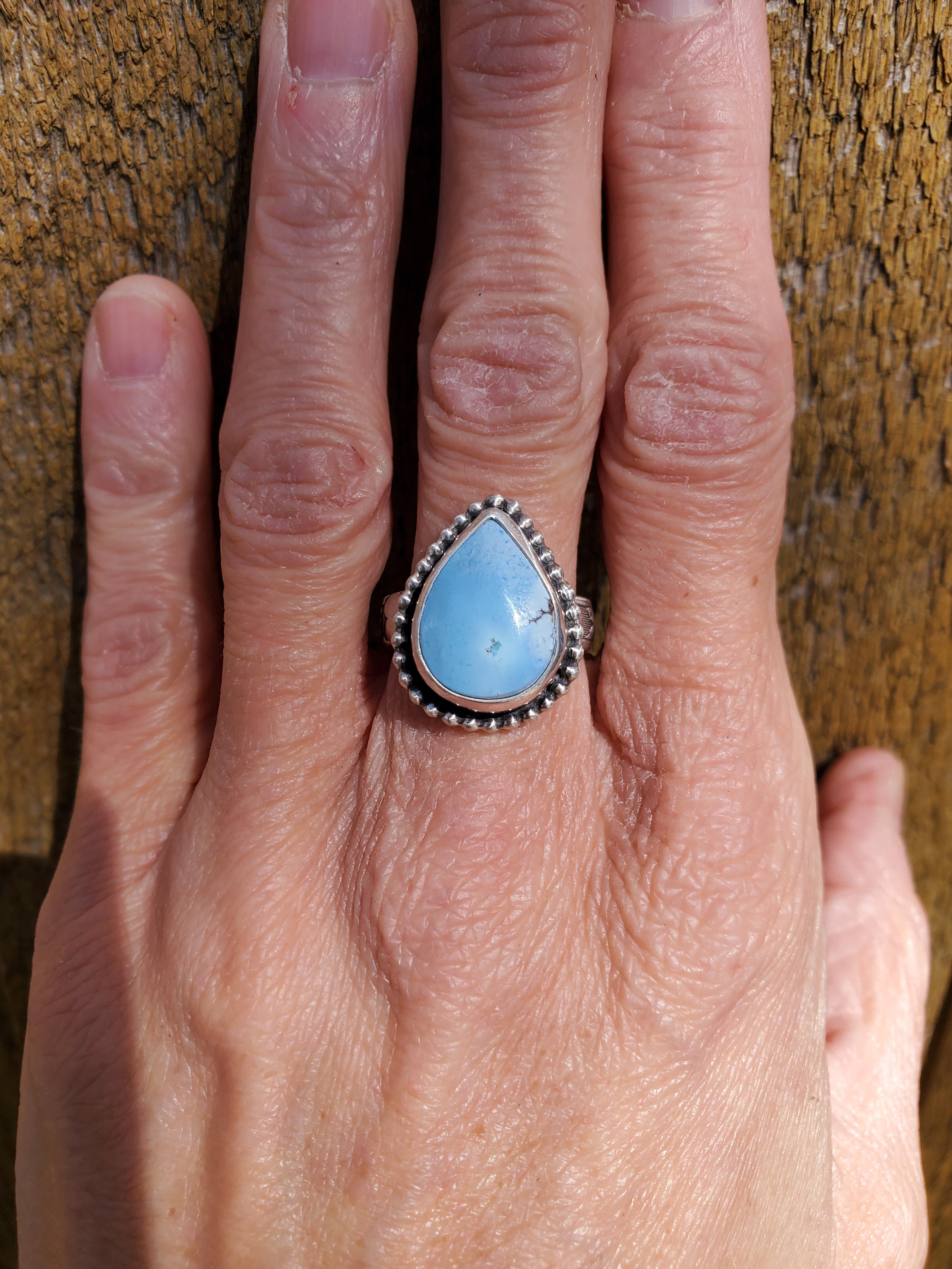 Golden Hills Turquouse Teardrop Statement Ring In Solid Sterling Silver. Size 8