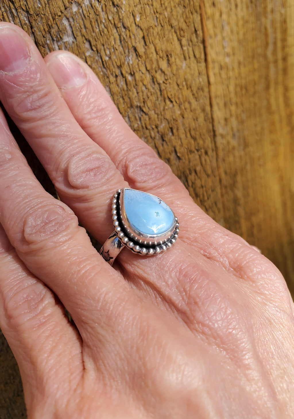Golden Hills Turquouse Teardrop Statement Ring In Solid Sterling Silver. Size 8