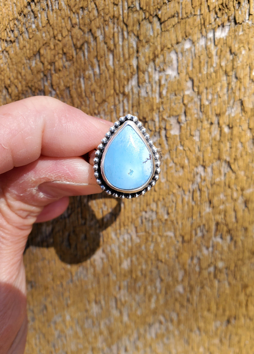 Golden Hills Turquouse Teardrop Statement Ring In Solid Sterling Silver. Size 8
