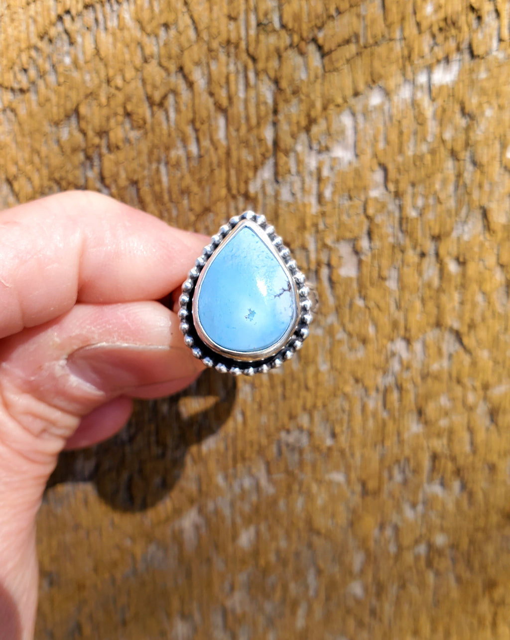 Golden Hills Turquouse Teardrop Statement Ring In Solid Sterling Silver. Size 8