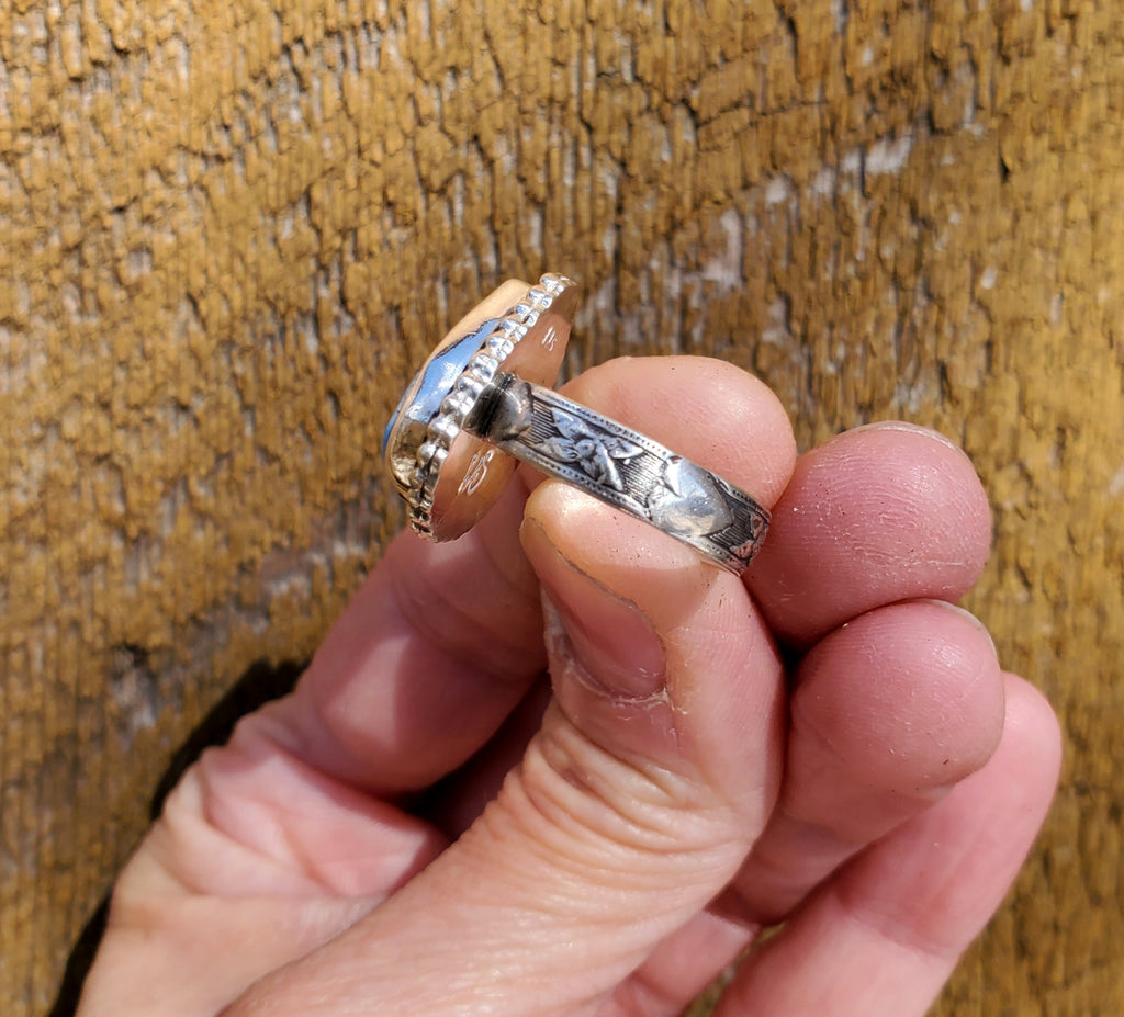 Golden Hills Turquouse Teardrop Statement Ring In Solid Sterling Silver. Size 8