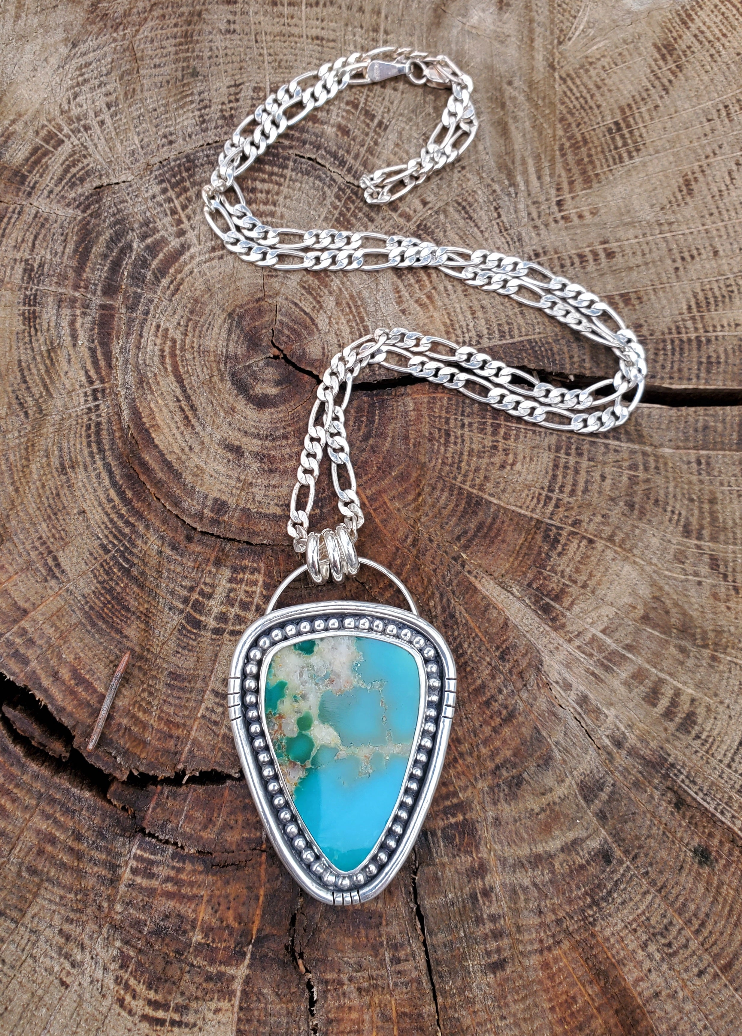 Kingman Turquoise Statement Pendant Necklace in Solid Sterling Silver