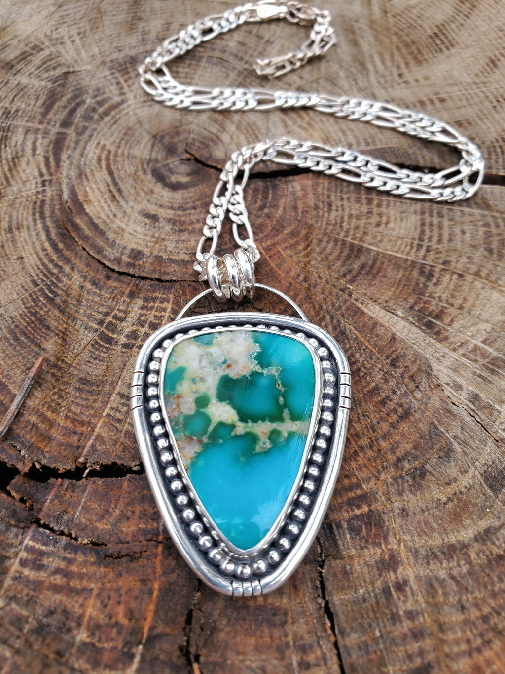 Kingman Turquoise Statement Pendant Necklace in Solid Sterling Silver