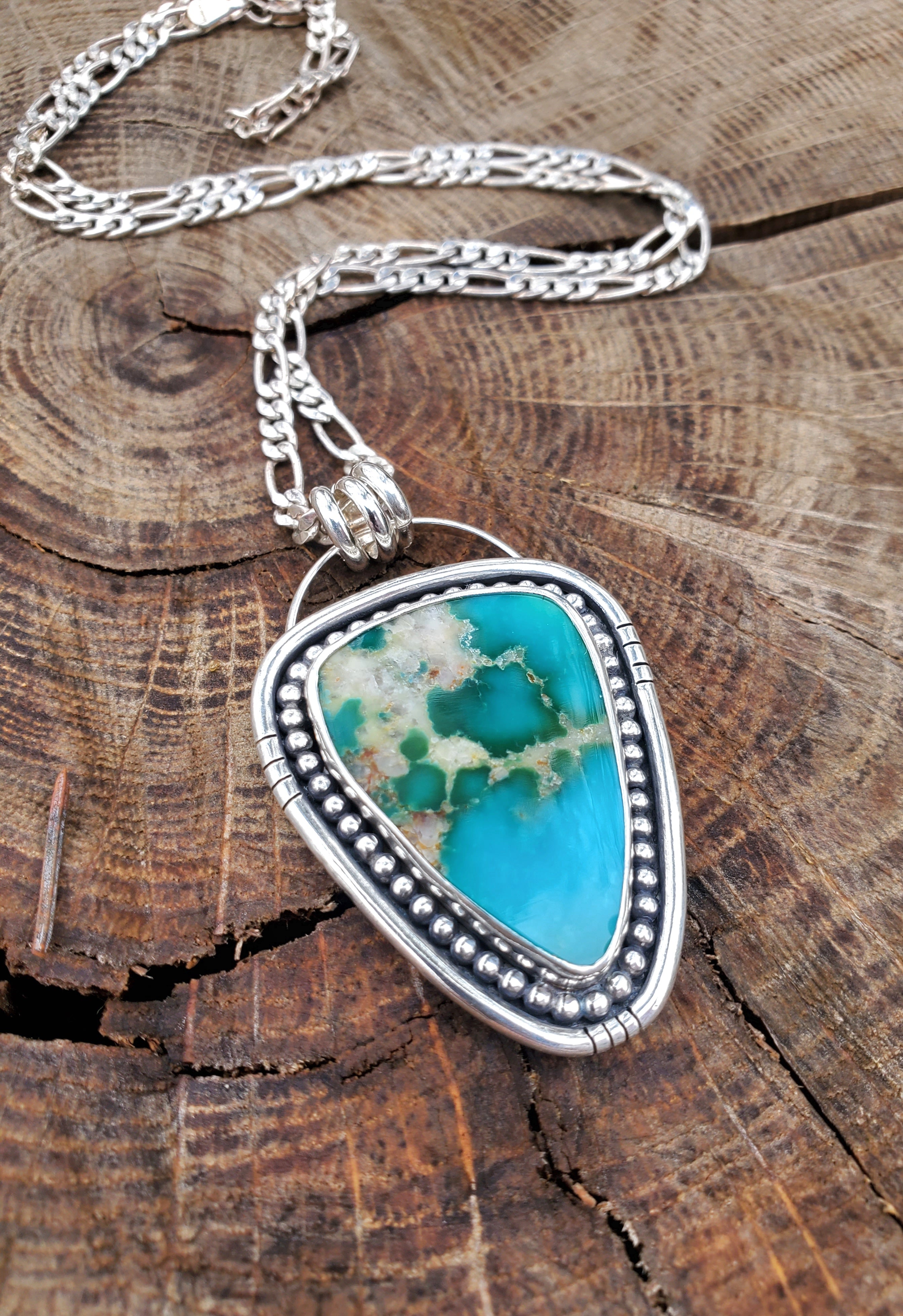 Kingman Turquoise Statement Pendant Necklace in Solid Sterling Silver