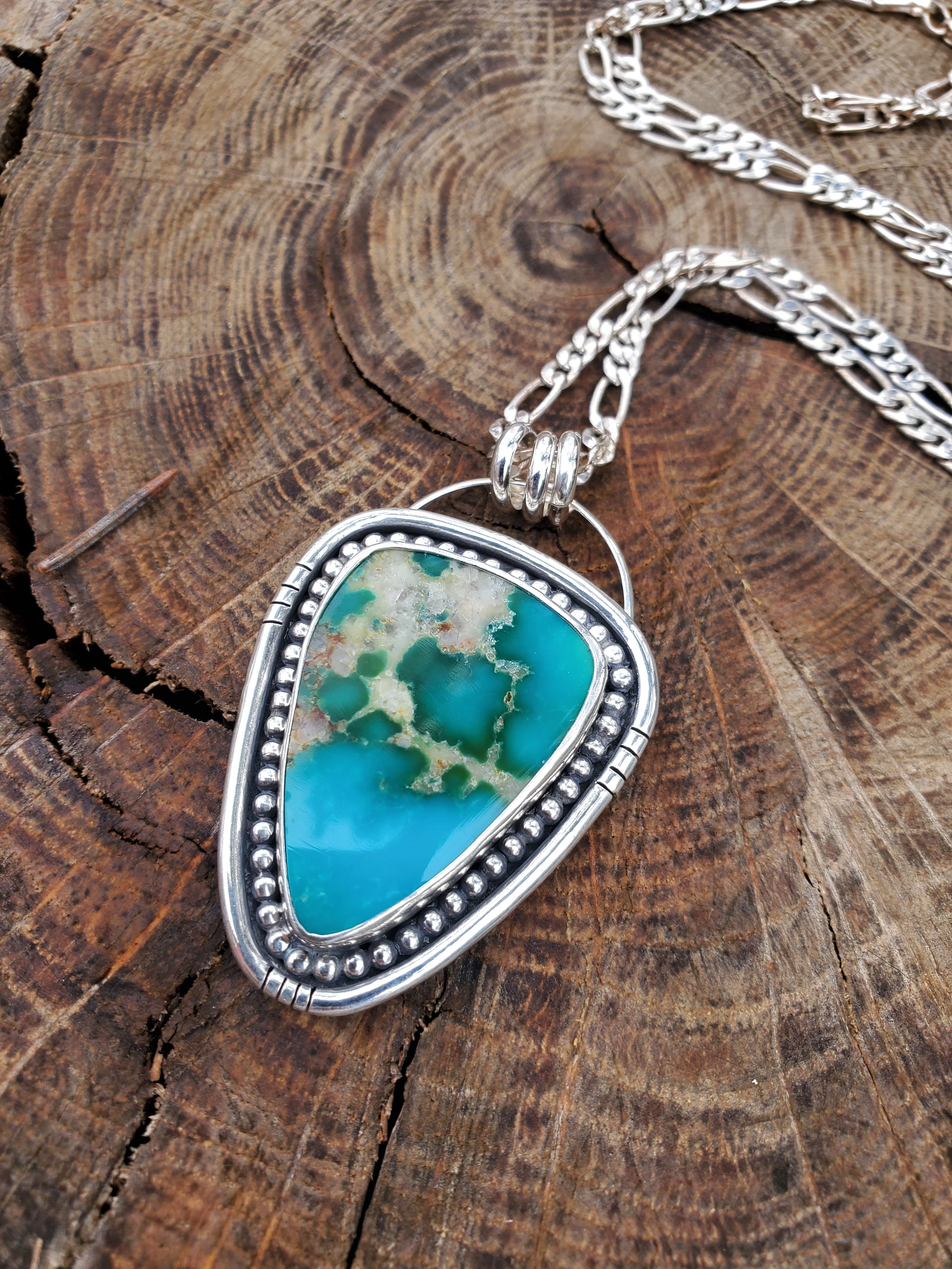 Kingman Turquoise Statement Pendant Necklace in Solid Sterling Silver