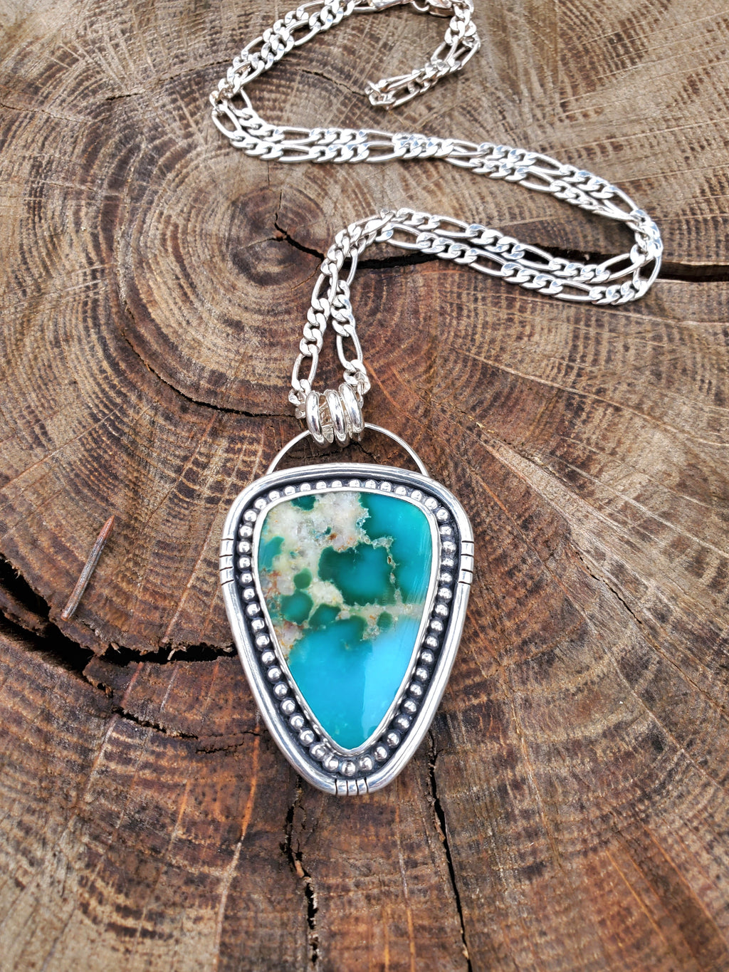 Kingman Turquoise Statement Pendant Necklace in Solid Sterling Silver