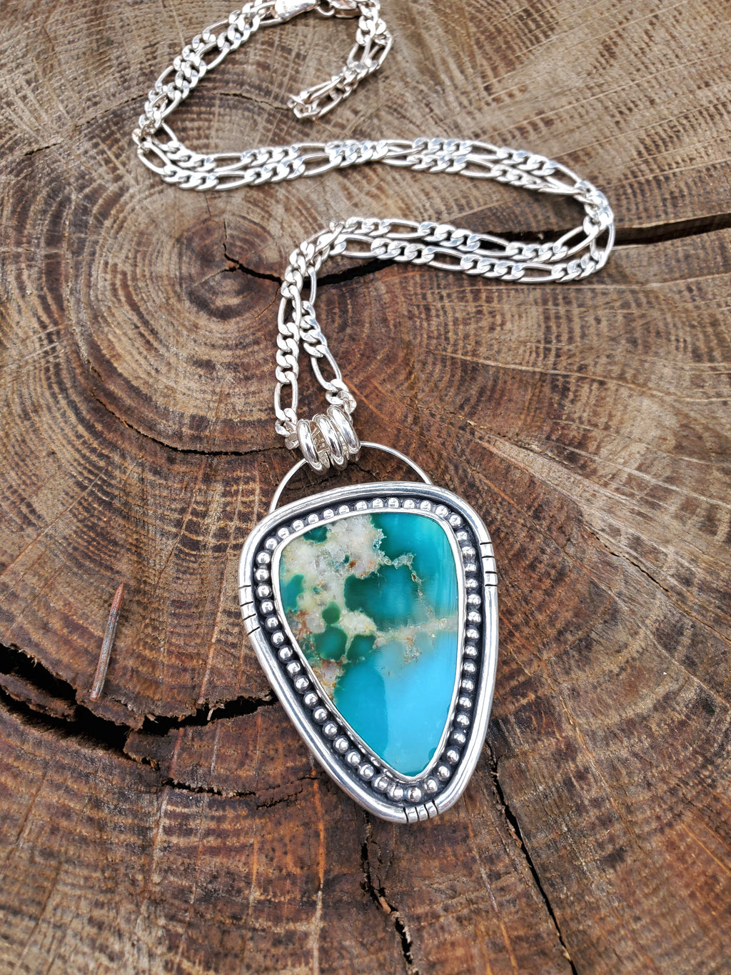 Kingman Turquoise Statement Pendant Necklace in Solid Sterling Silver