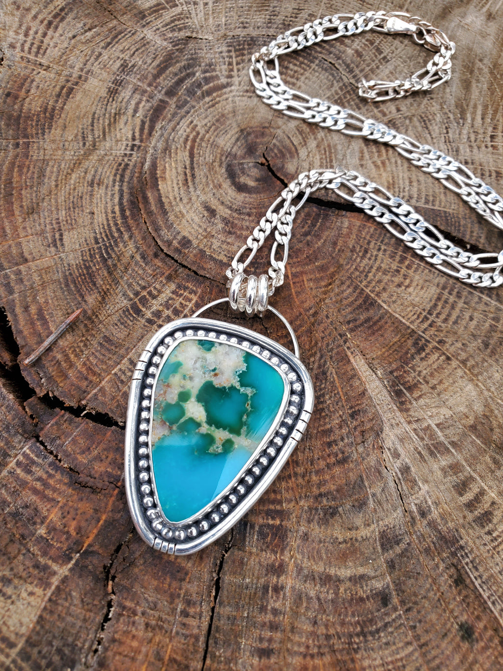 Kingman Turquoise Statement Pendant Necklace in Solid Sterling Silver