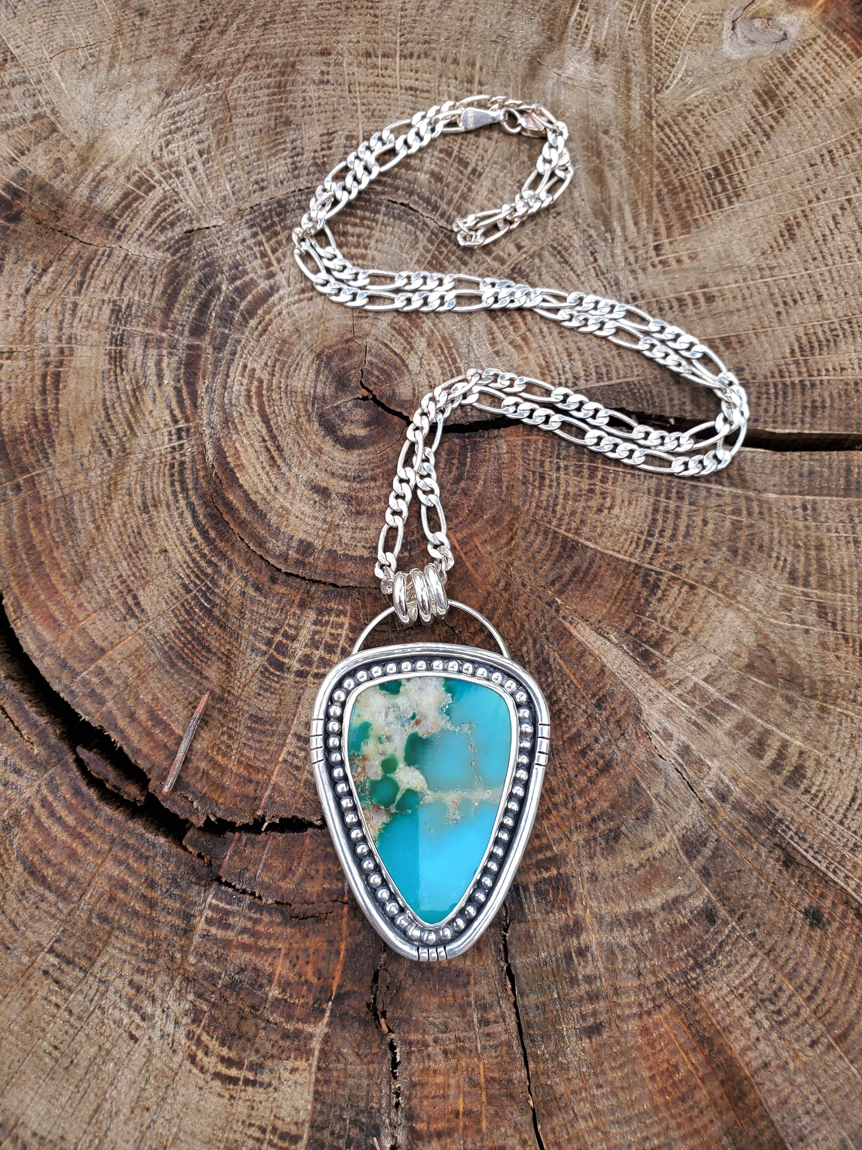 Kingman Turquoise Statement Pendant Necklace in Solid Sterling Silver