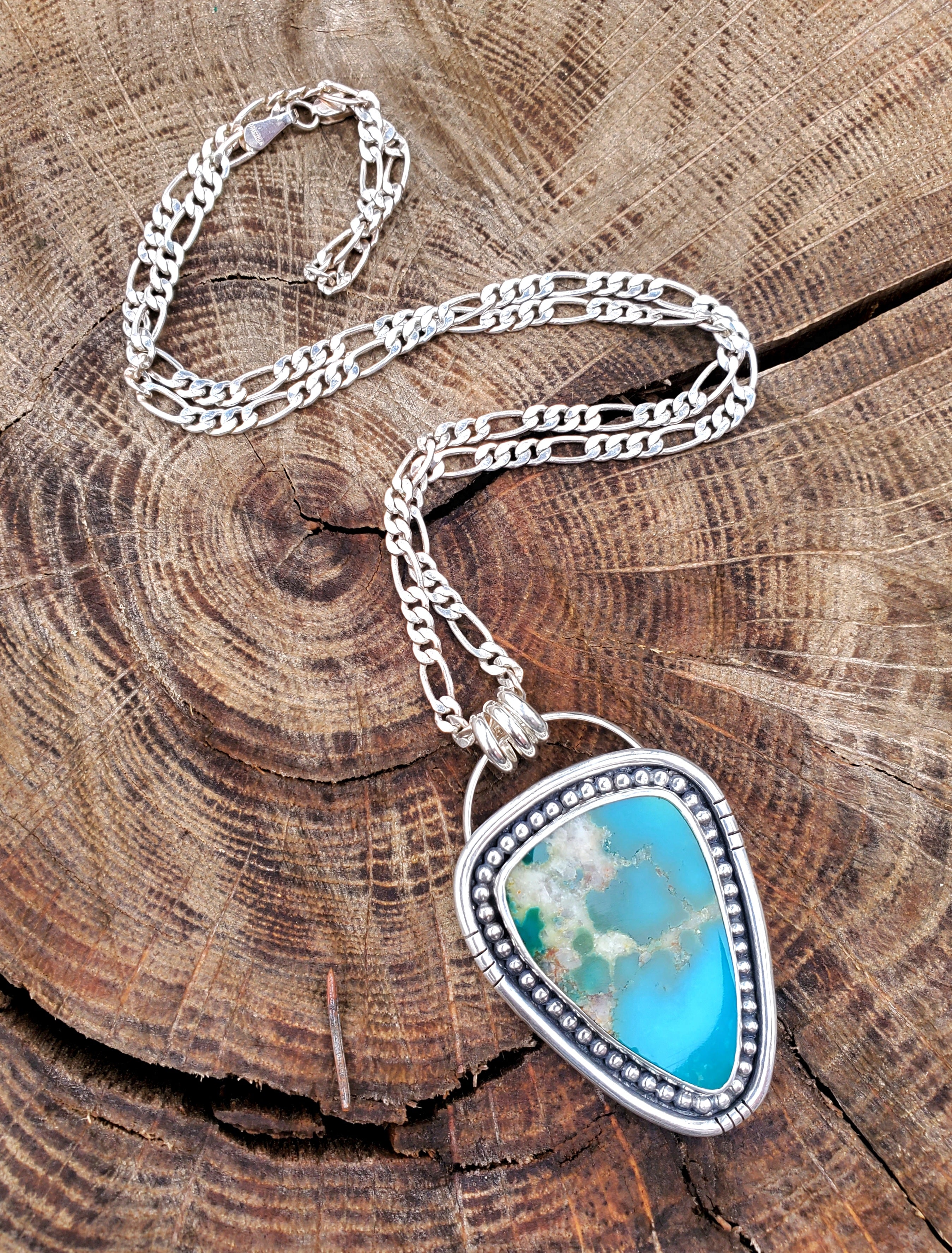 Kingman Turquoise Statement Pendant Necklace in Solid Sterling Silver