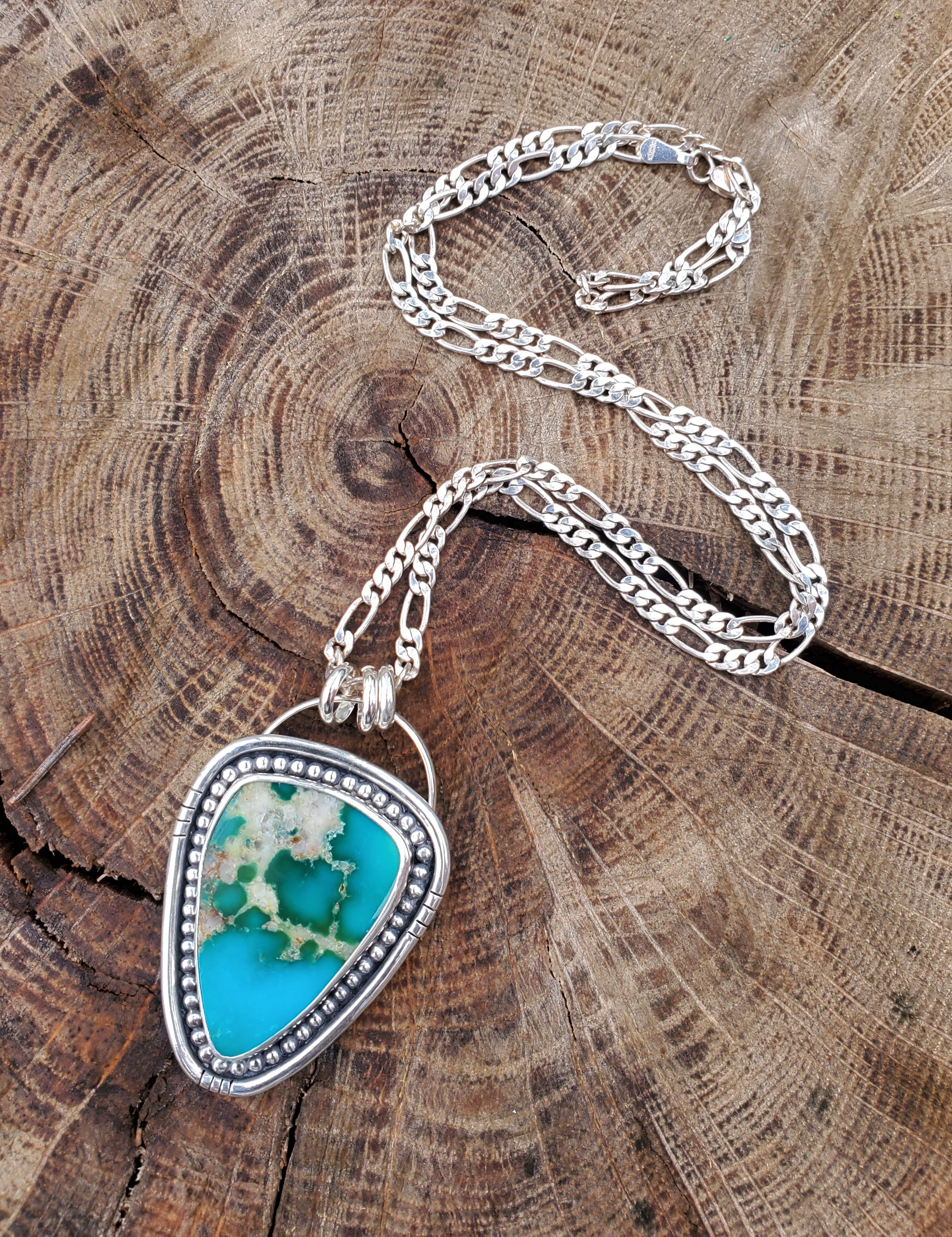 Kingman Turquoise Statement Pendant Necklace in Solid Sterling Silver
