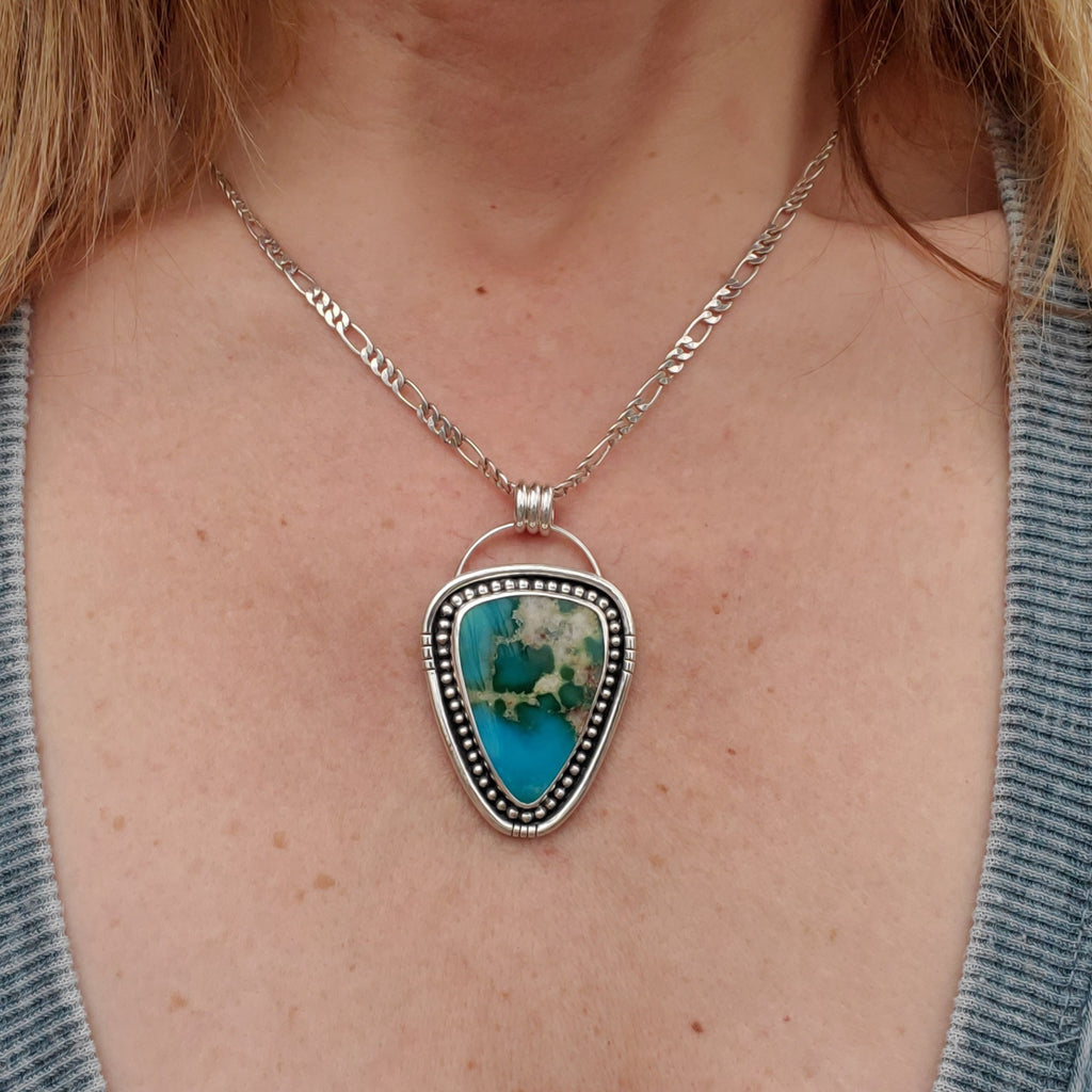 Kingman Turquoise Statement Pendant Necklace in Solid Sterling Silver