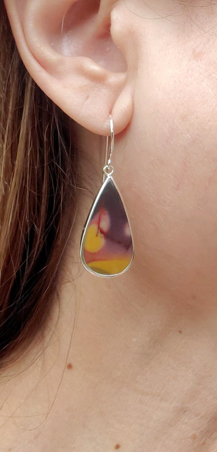 Australian Mookaite Multicolored Dangle Drop Earrings in Solid Sterling Silver