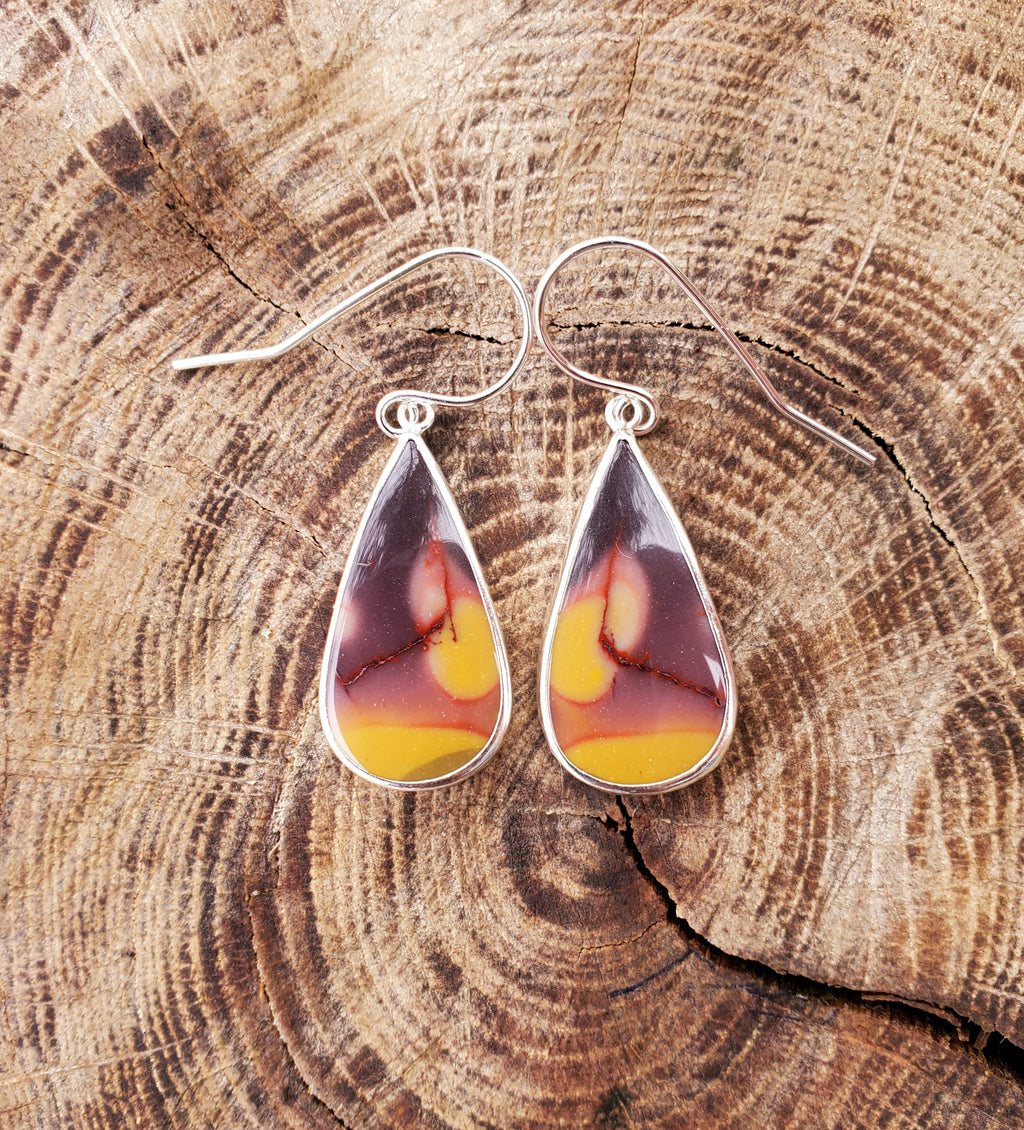 Australian Mookaite Multicolored Dangle Drop Earrings in Solid Sterling Silver