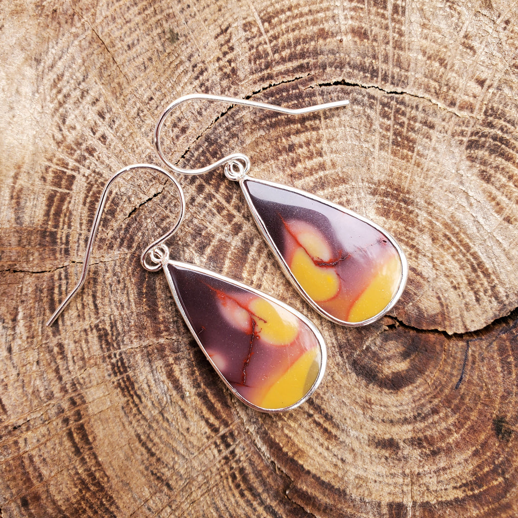 Australian Mookaite Multicolored Dangle Drop Earrings in Solid Sterling Silver