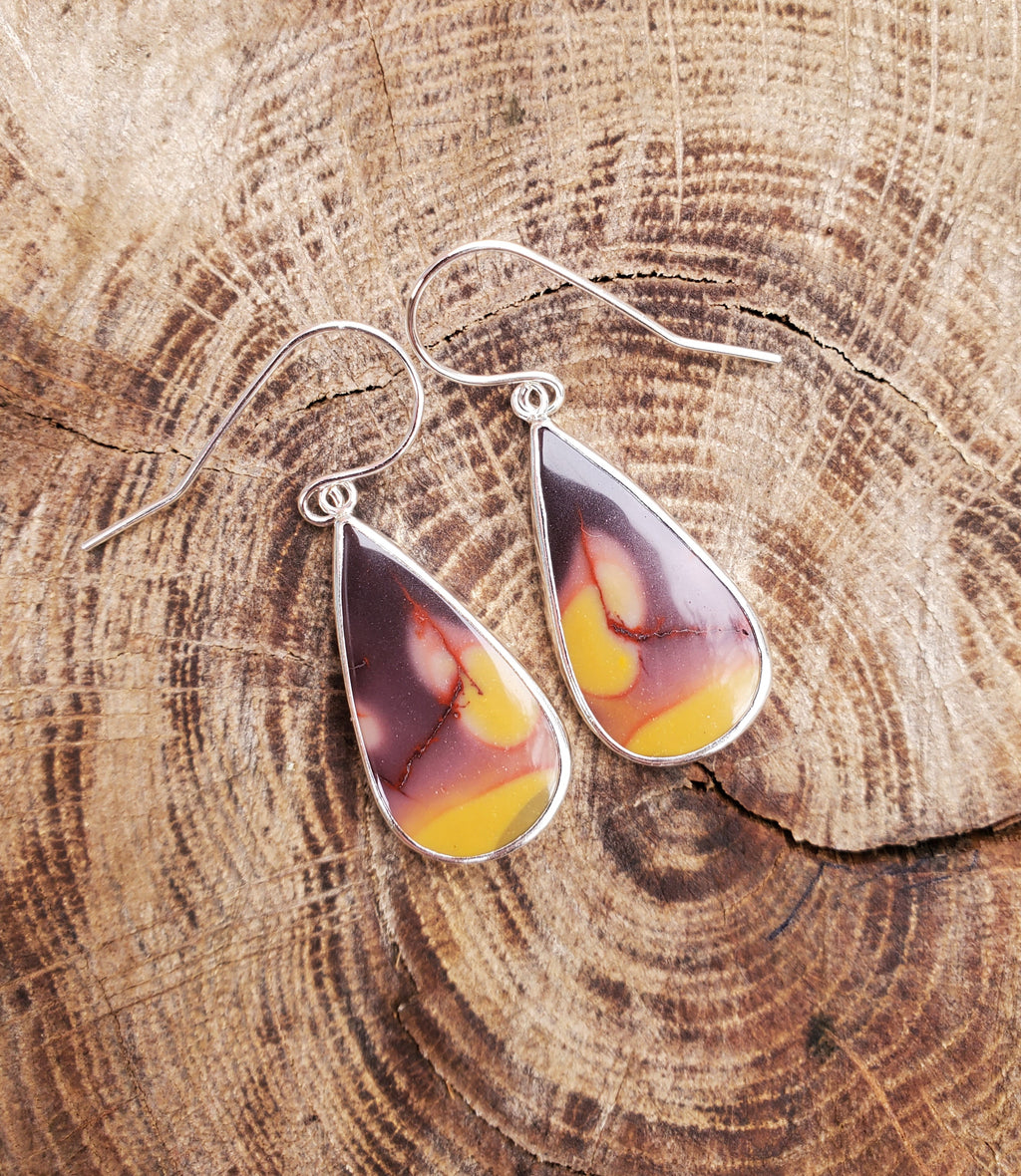 Australian Mookaite Multicolored Dangle Drop Earrings in Solid Sterling Silver