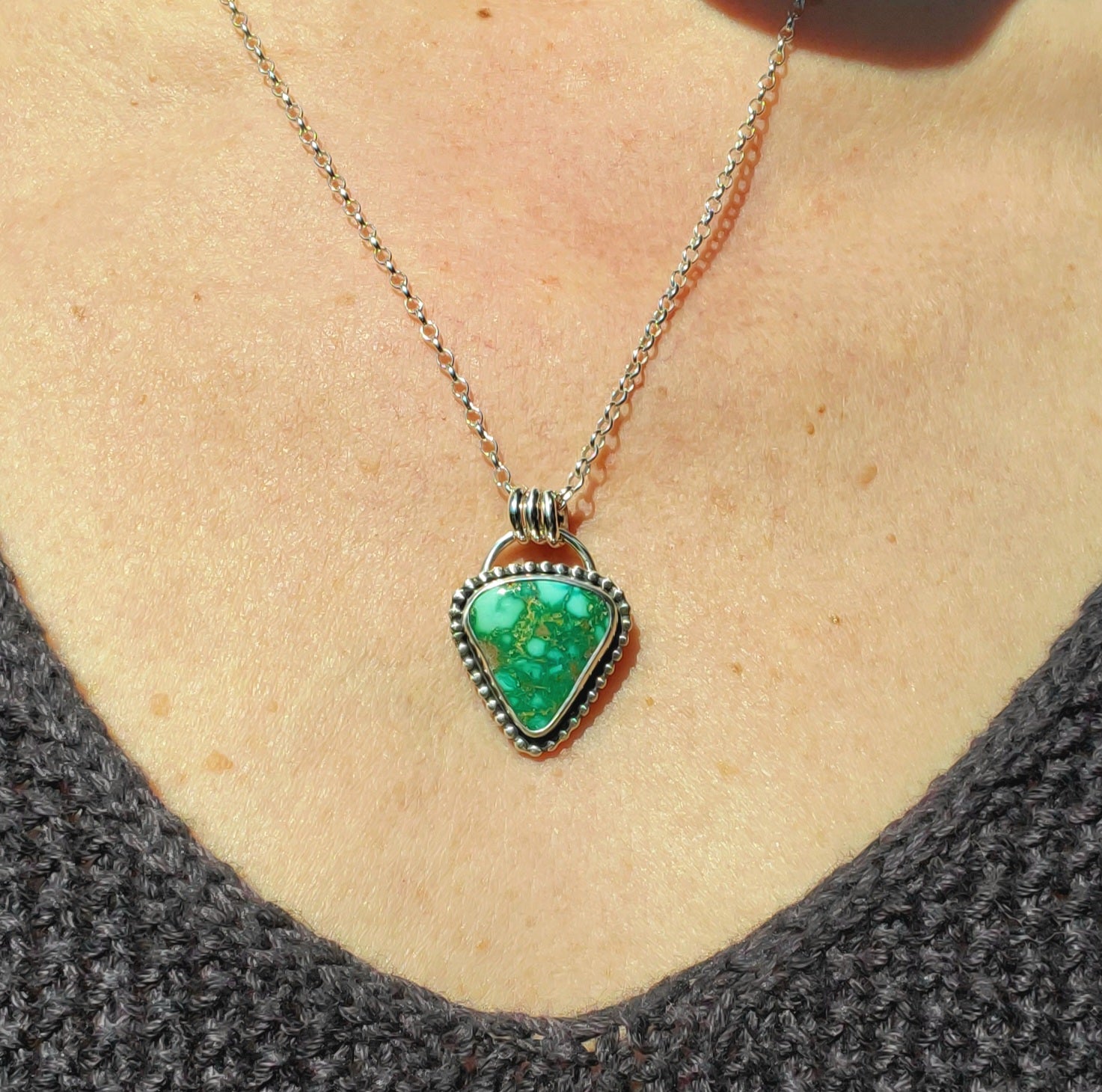 Emerald Valley Turquoise Inverted Triangle Statement Necklace in Solid Sterling Silver