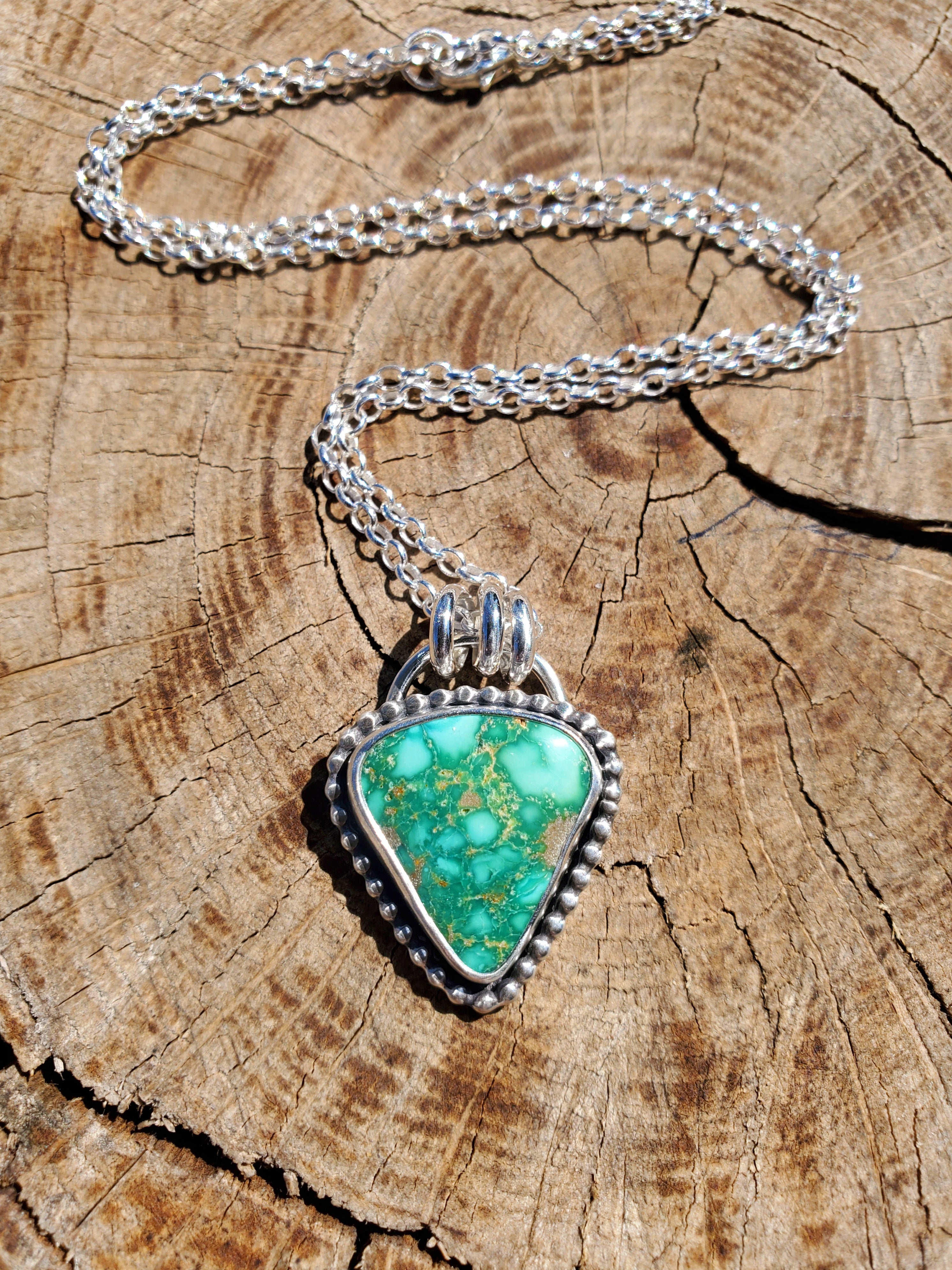 Emerald Valley Turquoise Inverted Triangle Statement Necklace in Solid Sterling Silver