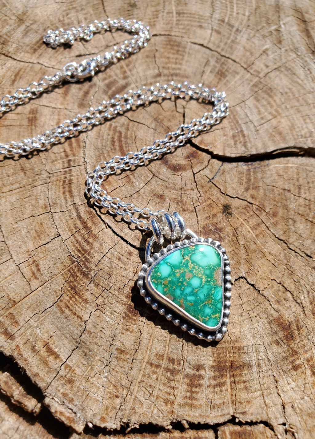Emerald Valley Turquoise Inverted Triangle Statement Necklace in Solid Sterling Silver