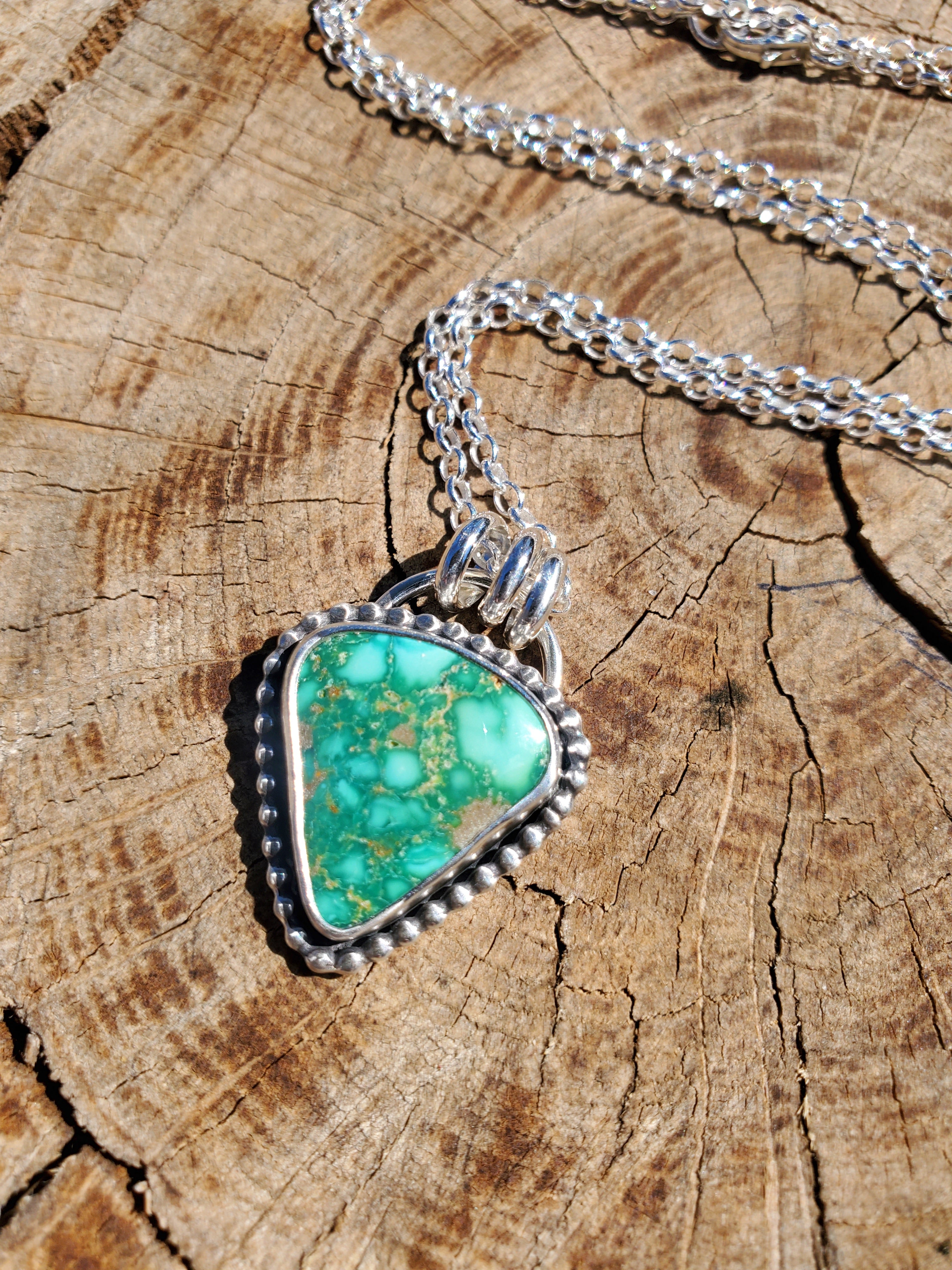 Emerald Valley Turquoise Inverted Triangle Statement Necklace in Solid Sterling Silver