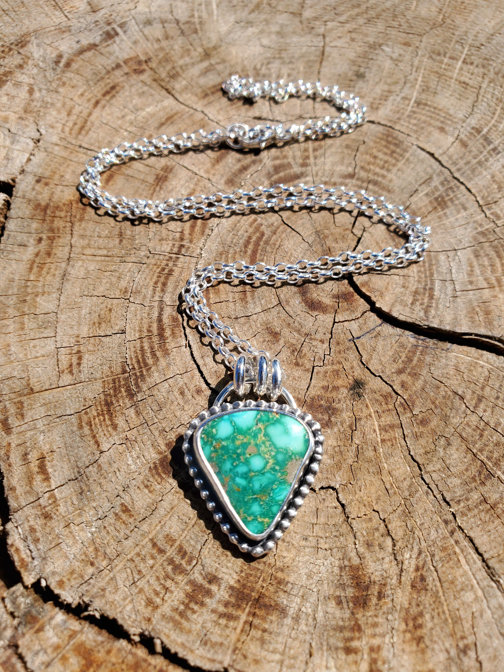 Emerald Valley Turquoise Inverted Triangle Statement Necklace in Solid Sterling Silver