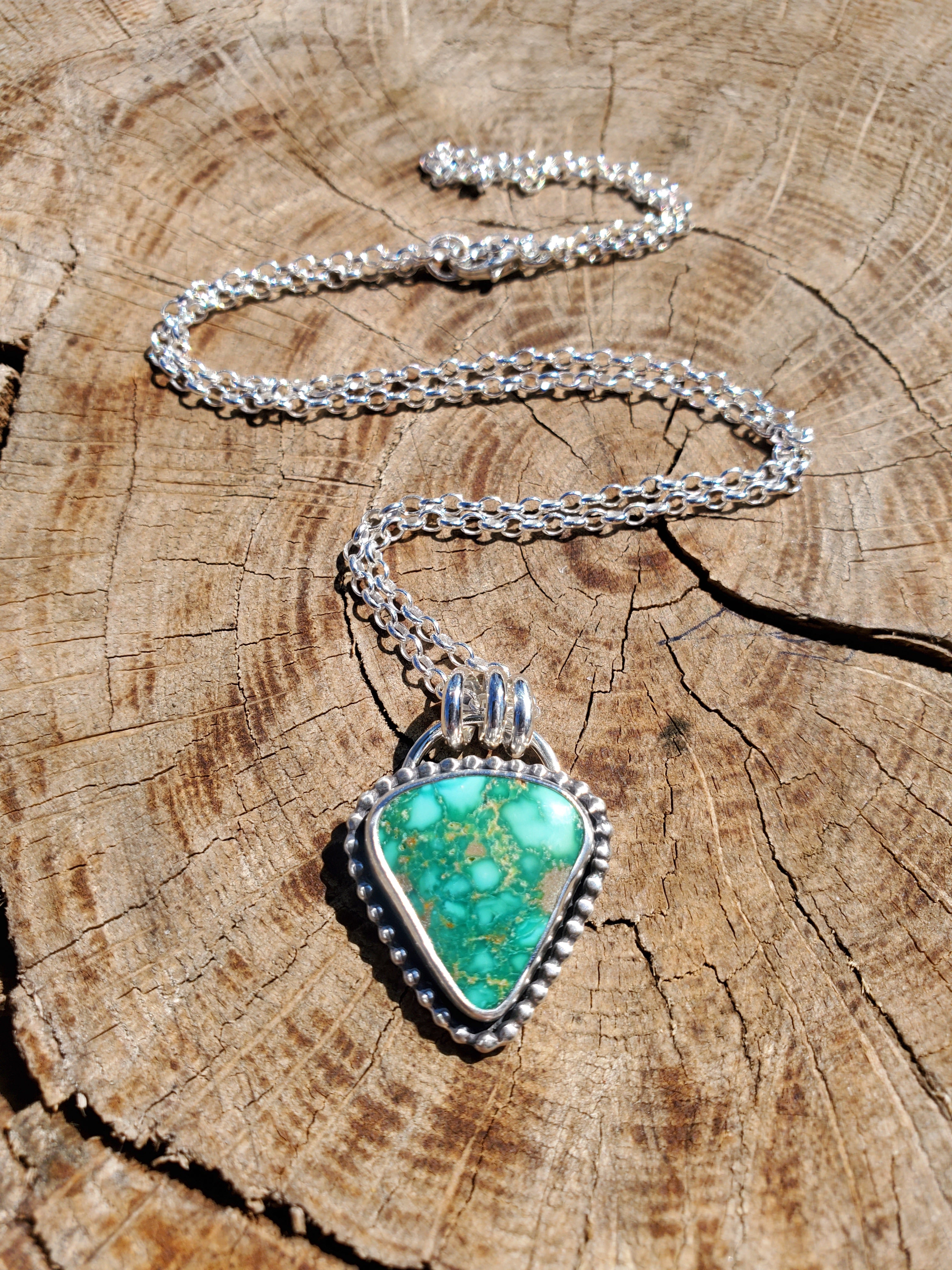 Emerald Valley Turquoise Inverted Triangle Statement Necklace in Solid Sterling Silver