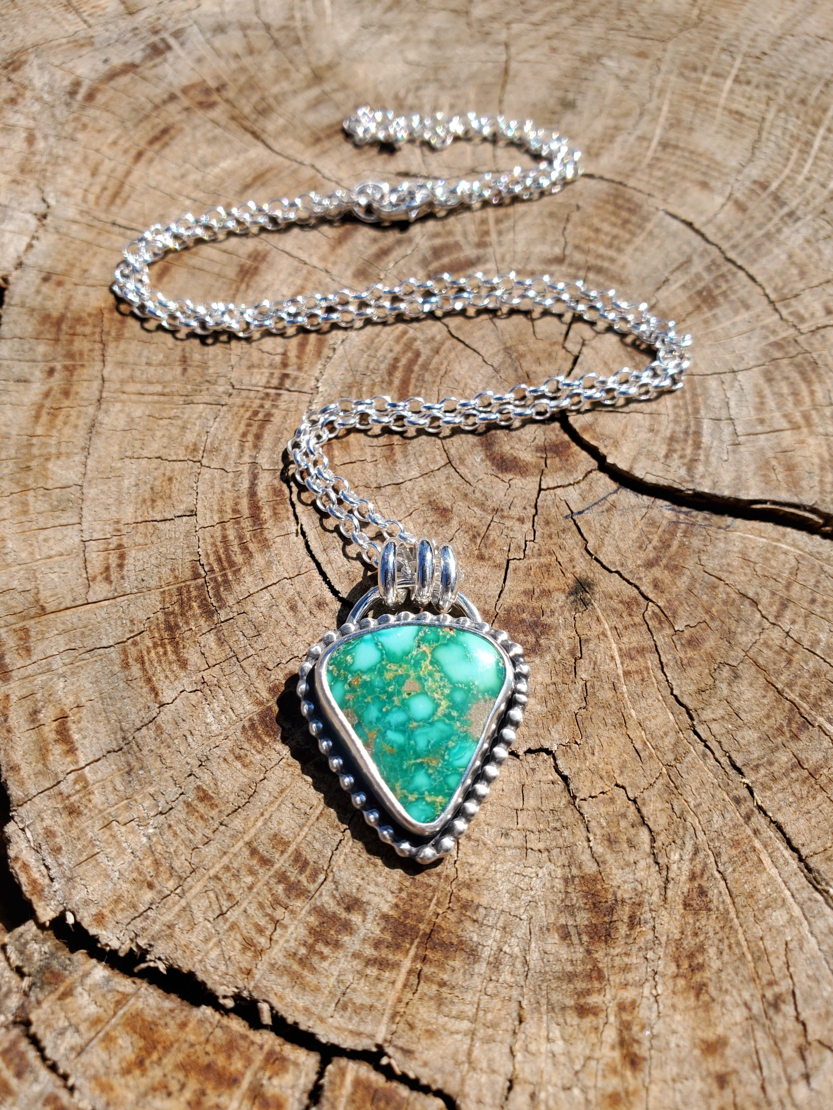 Emerald Valley Turquoise Inverted Triangle Statement Necklace in Solid Sterling Silver