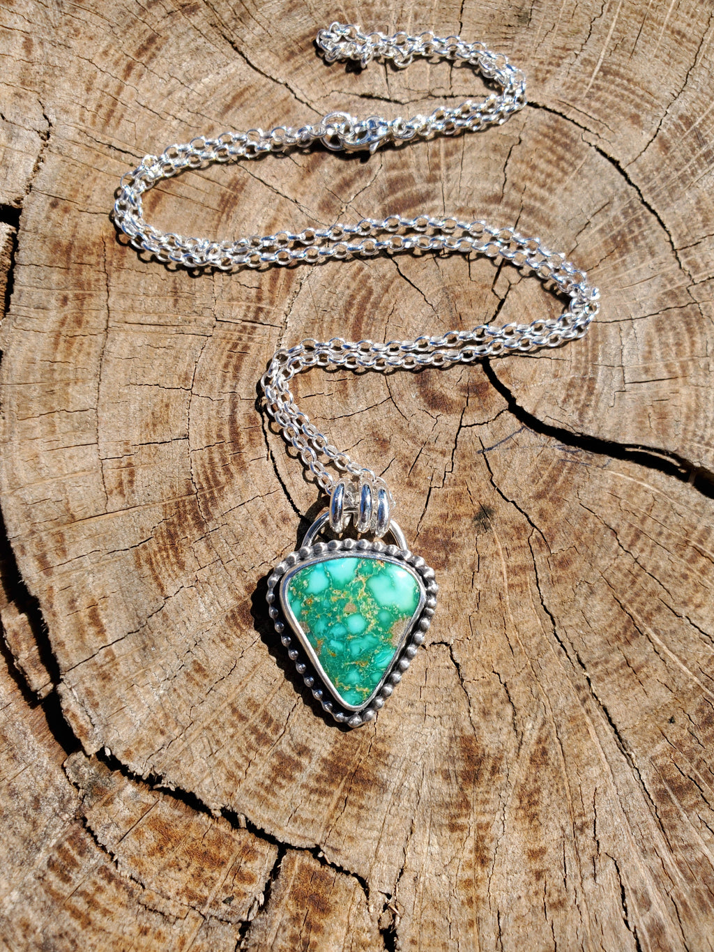 Emerald Valley Turquoise Inverted Triangle Statement Necklace in Solid Sterling Silver