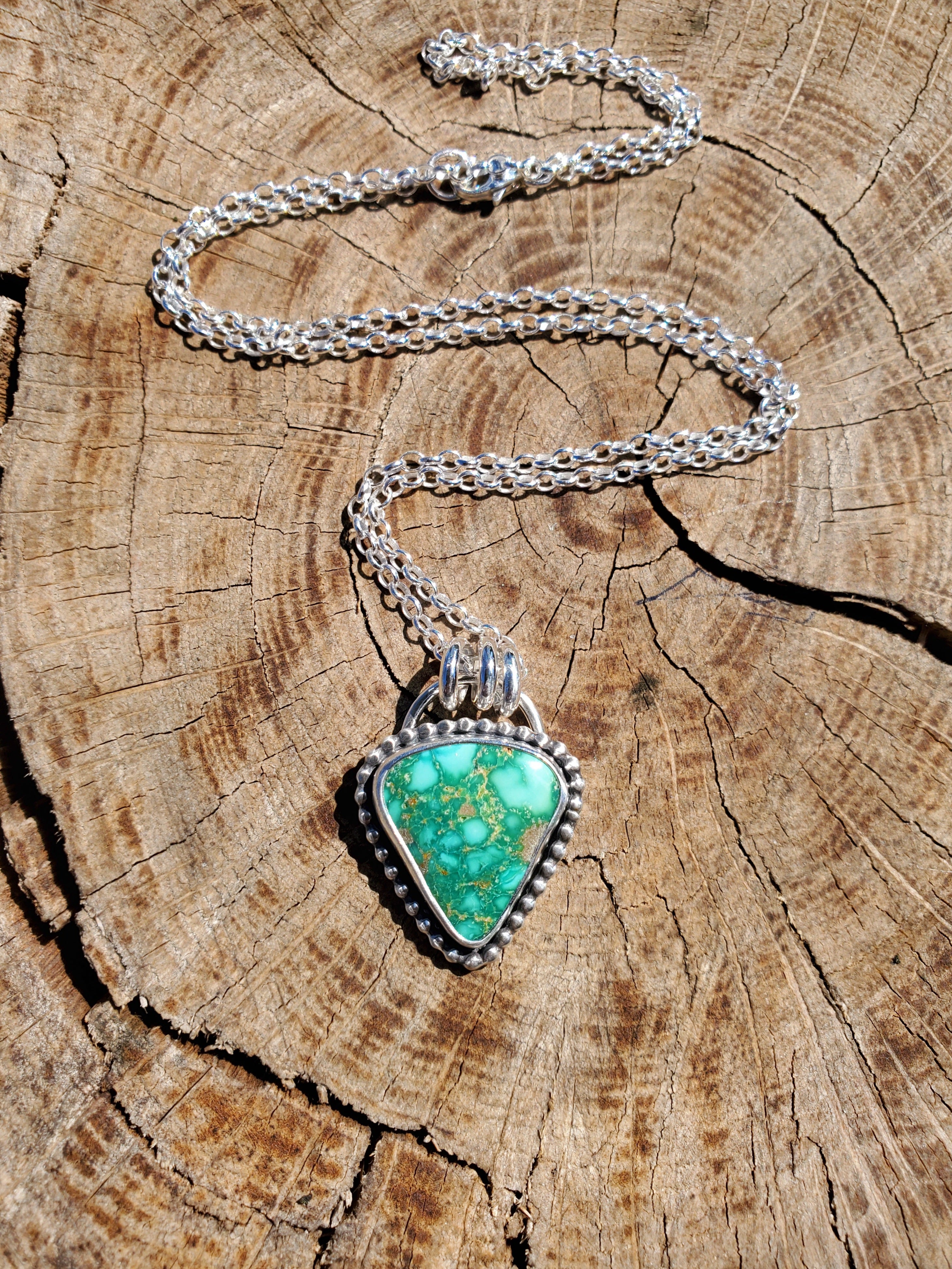 Emerald Valley Turquoise Inverted Triangle Statement Necklace in Solid Sterling Silver