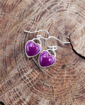 Sugilite Deep Purple Heart Drop Earrings in Solid Sterling Silver
