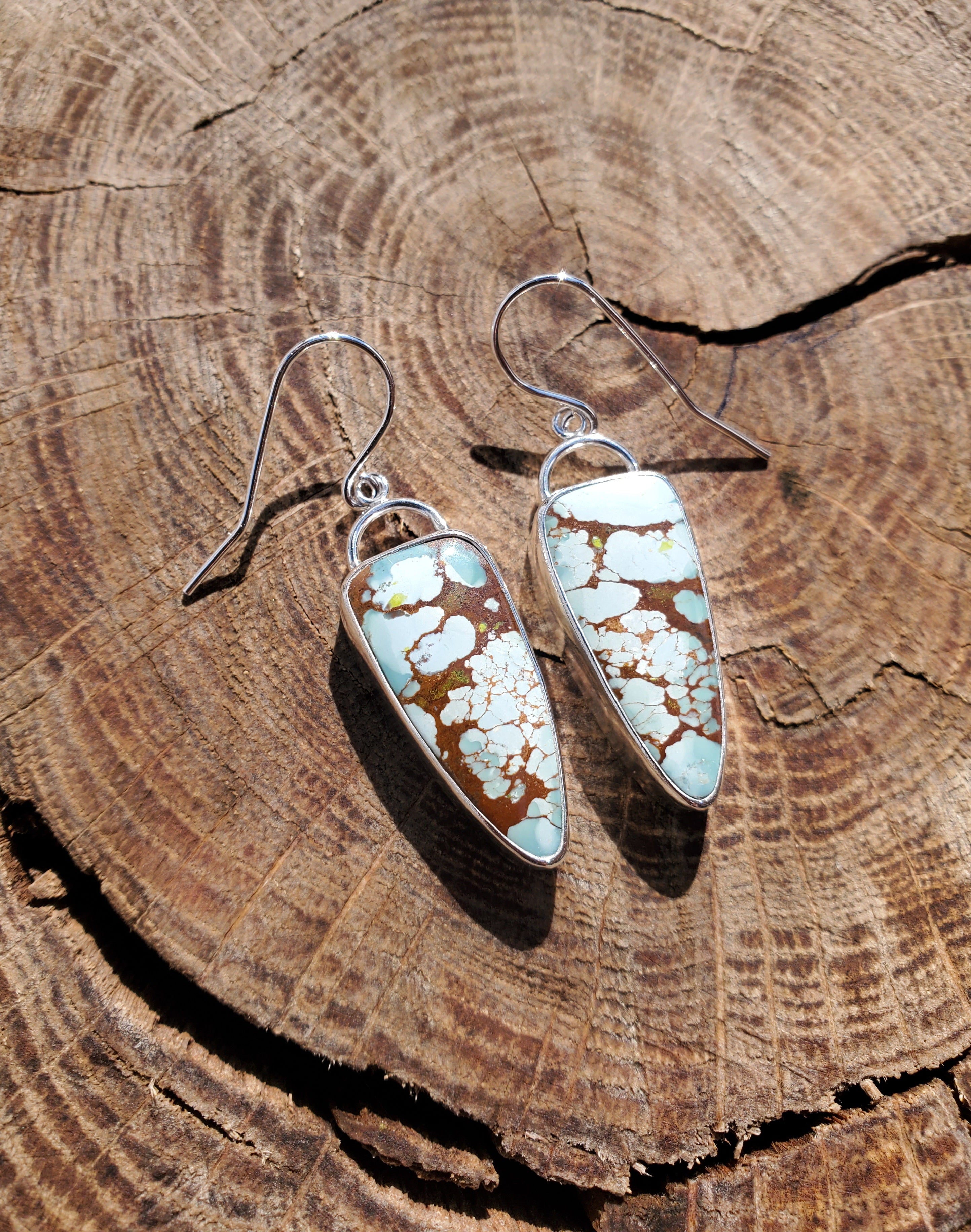 Gobi Desert Turquoise Dangle Drop Earrings in Solid Sterling Silver