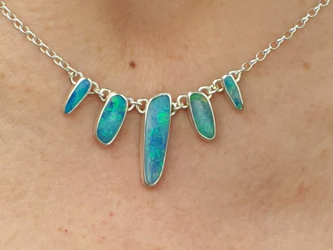 Australian Opal Statement Necklace in Solid Sterling Silver
