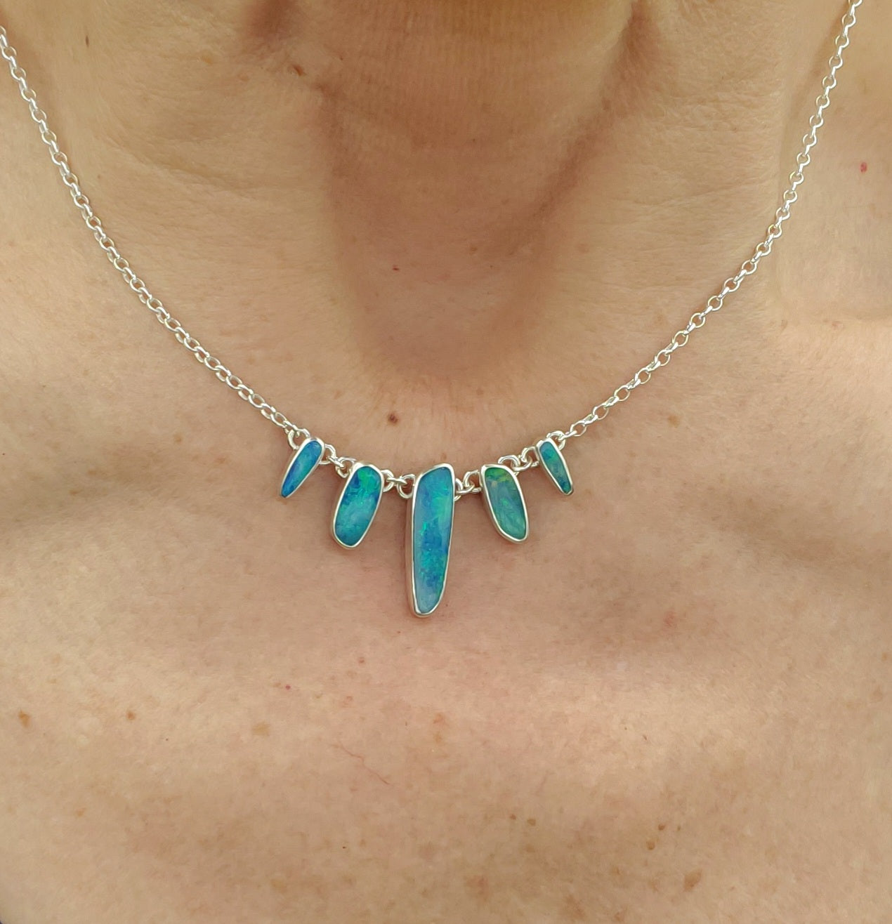 Australian Opal Statement Necklace in Solid Sterling Silver