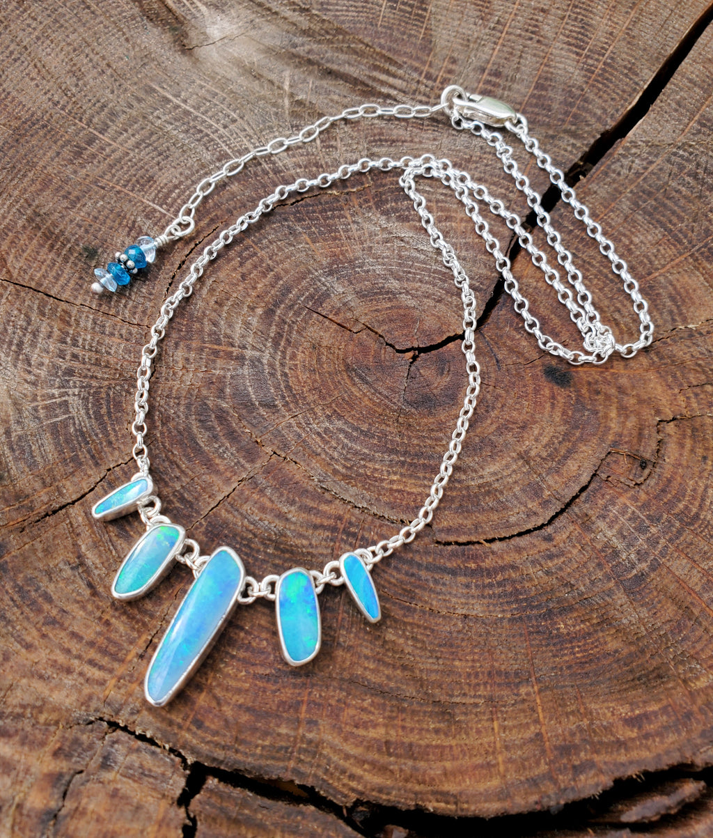 Australian Opal Statement Necklace in Solid Sterling Silver
