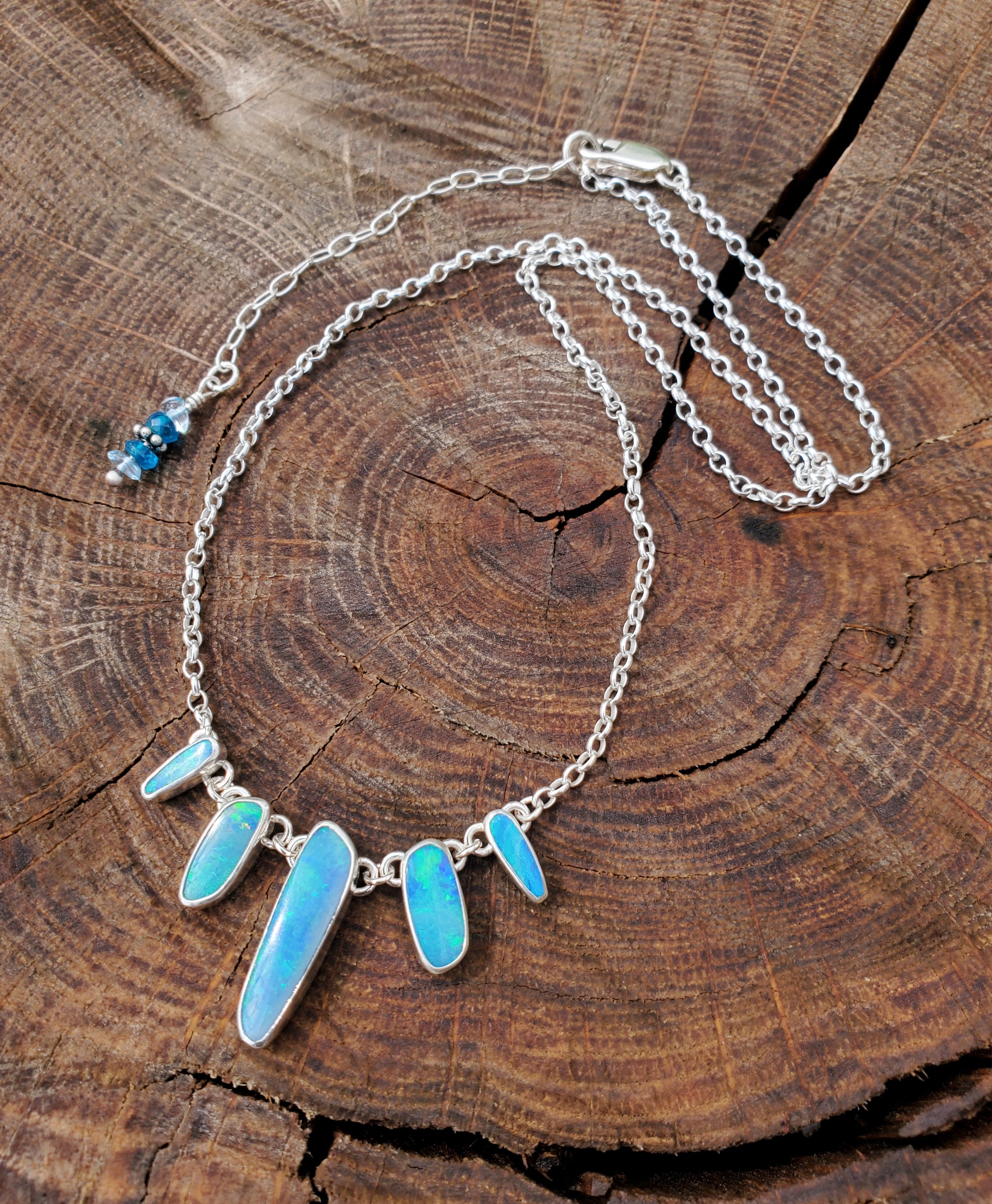 Australian Opal Statement Necklace in Solid Sterling Silver