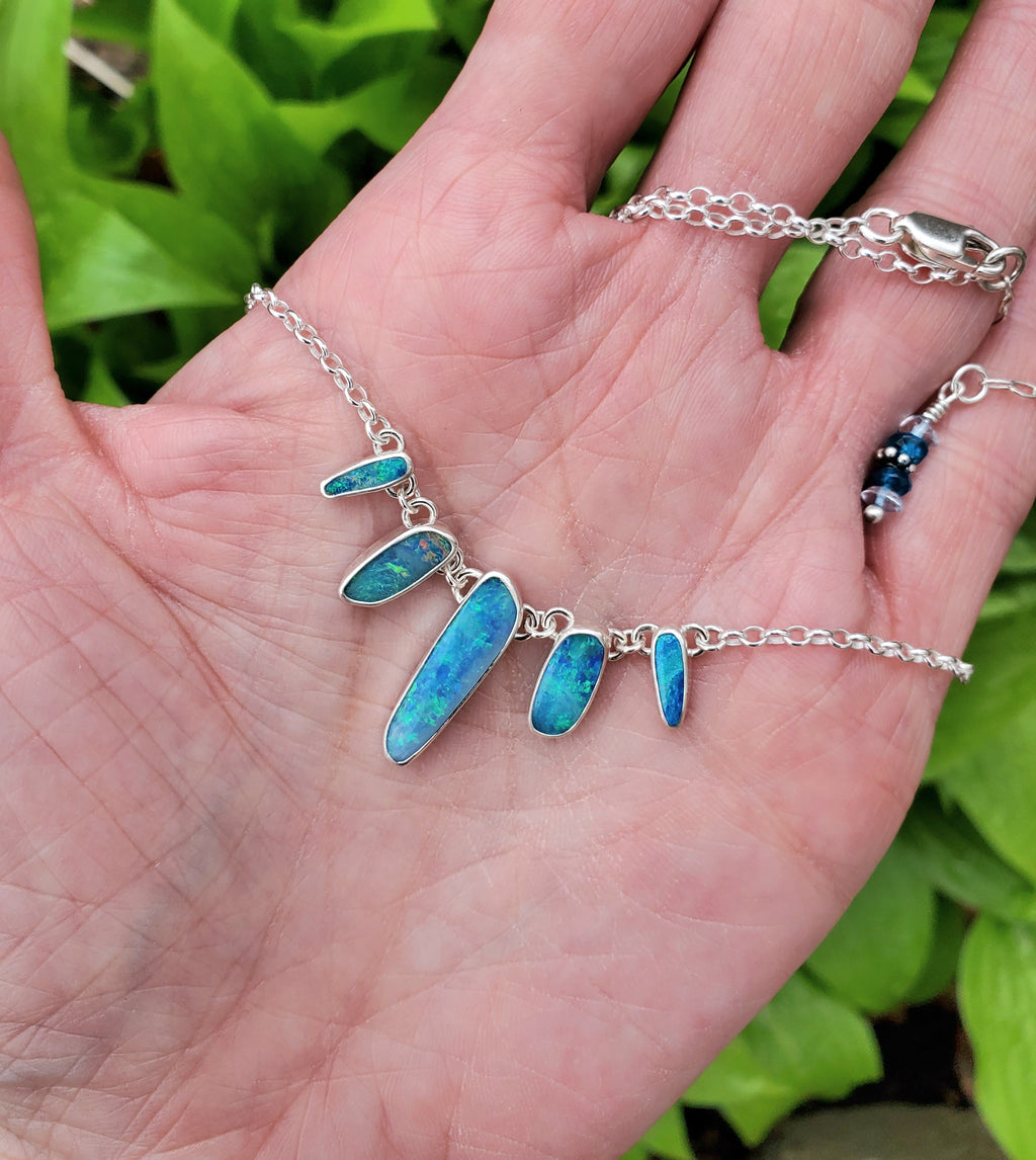 Australian Opal Statement Necklace in Solid Sterling Silver