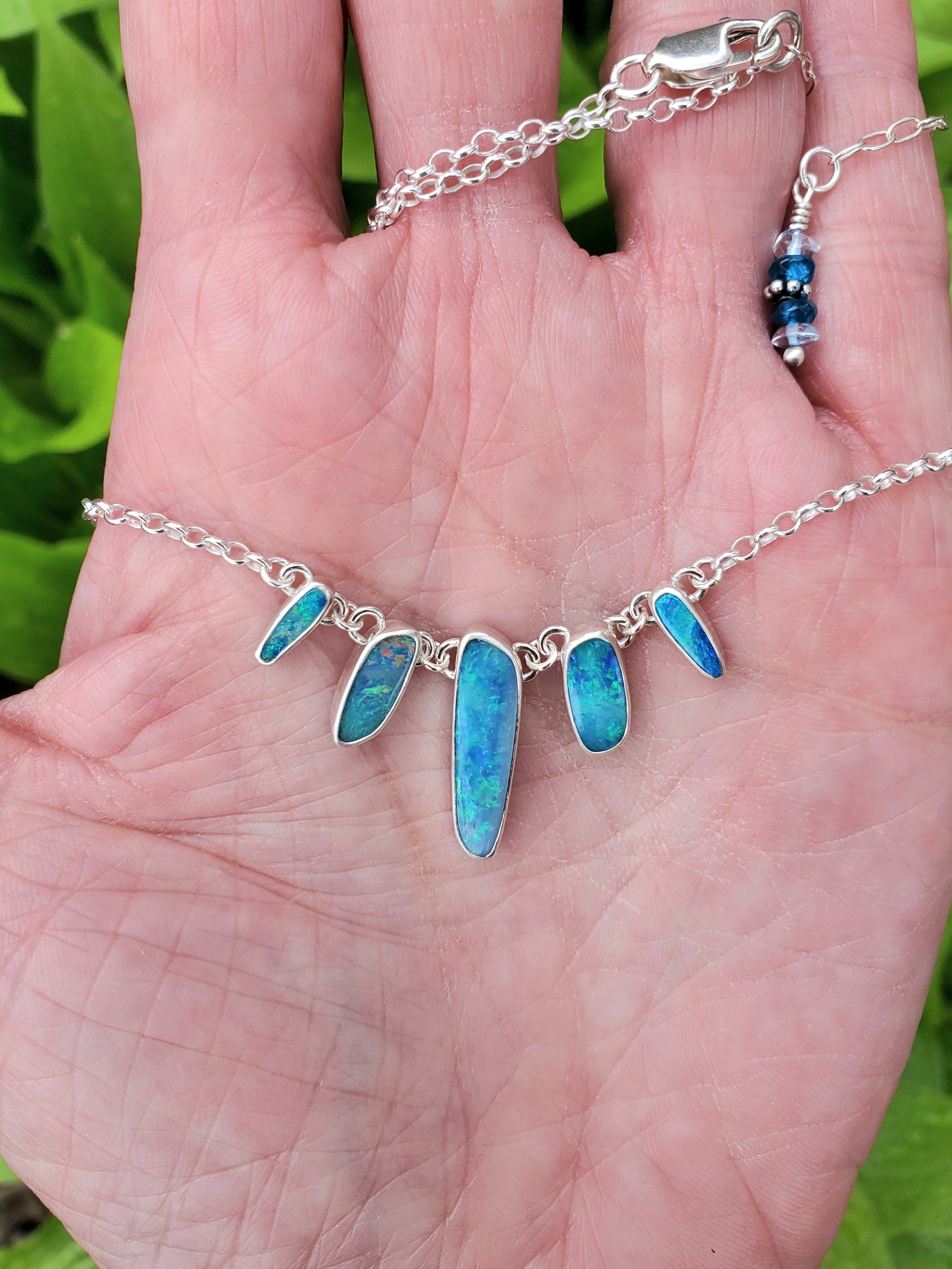 Australian Opal Statement Necklace in Solid Sterling Silver