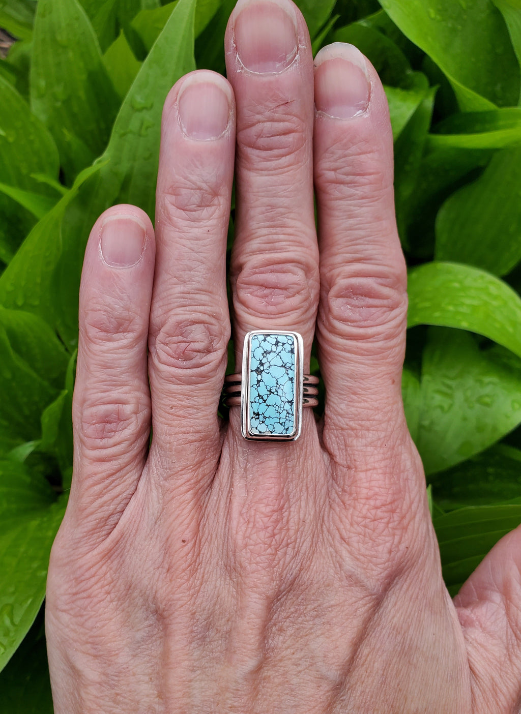 Blue Moon Rectangular Statement Ring in Solid Sterling Silver! Size 7.