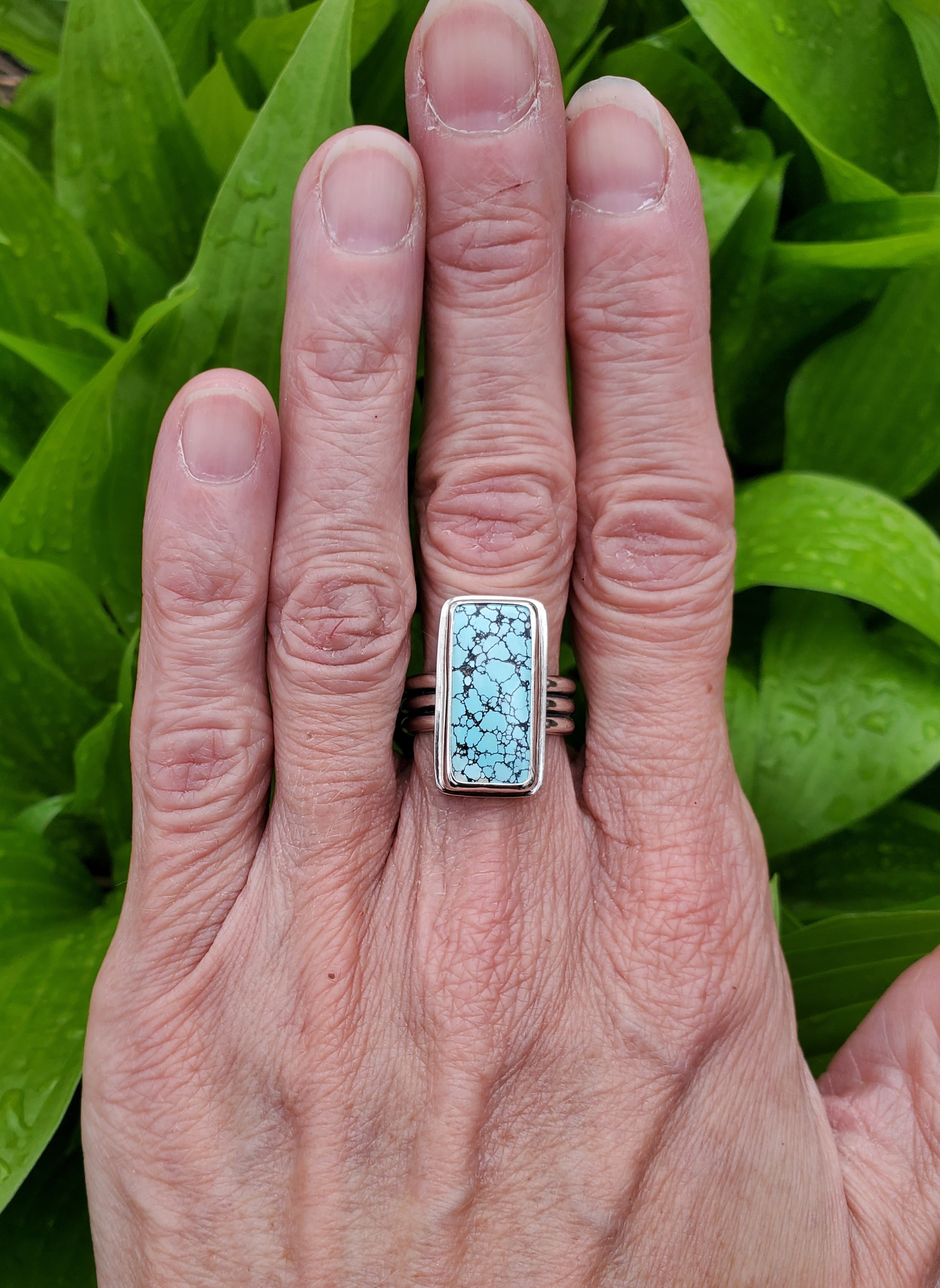 Blue Moon Rectangular Statement Ring in Solid Sterling Silver! Size 7.