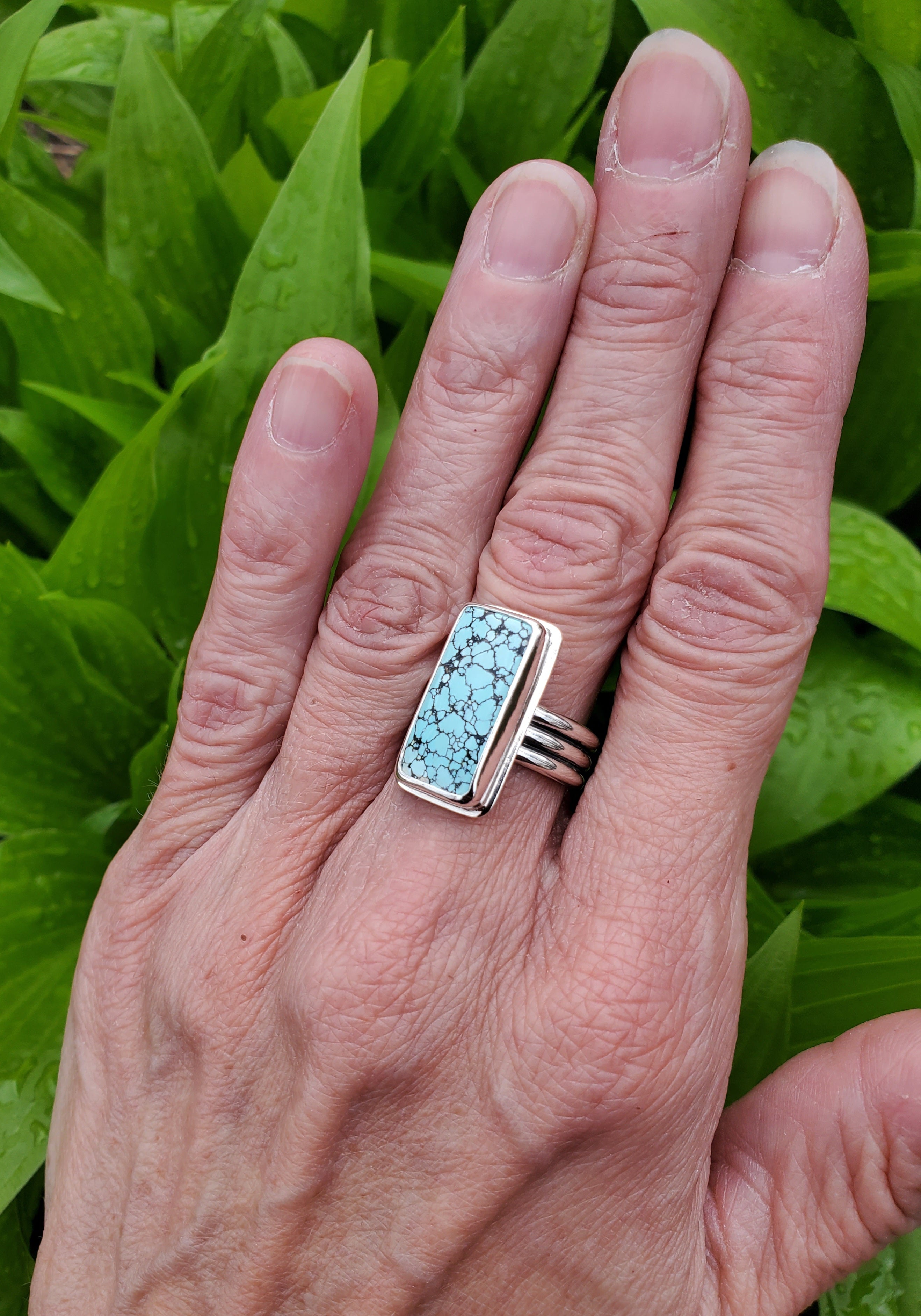 Blue Moon Rectangular Statement Ring in Solid Sterling Silver! Size 7.