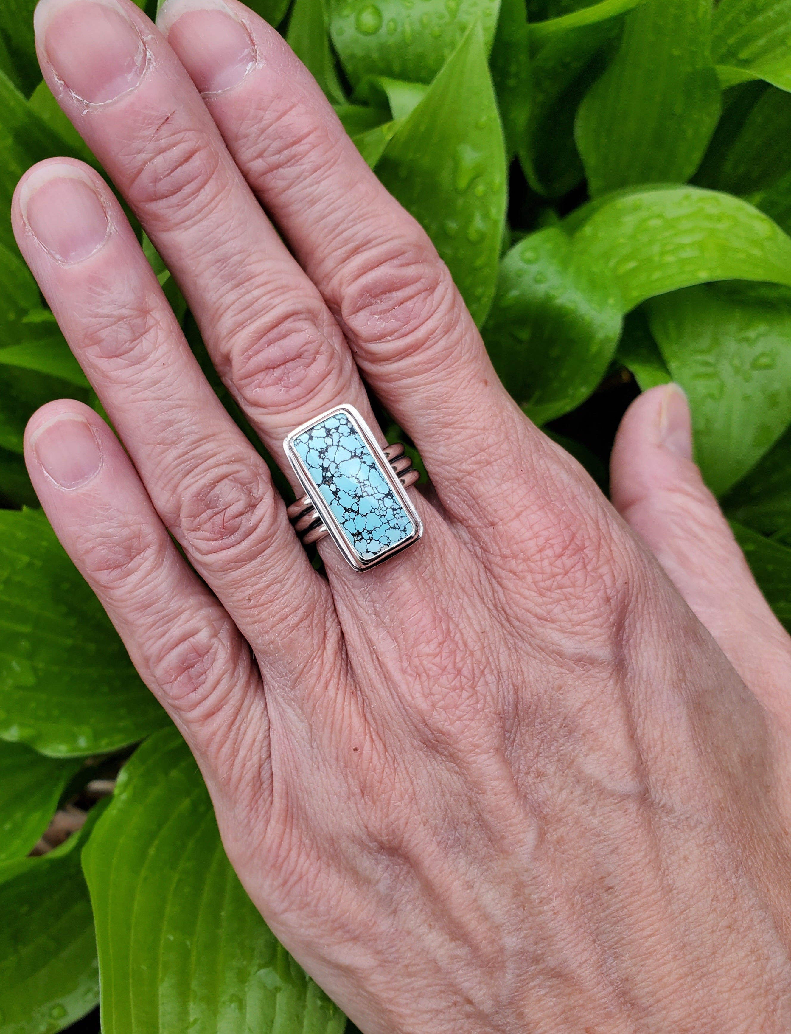 Blue Moon Rectangular Statement Ring in Solid Sterling Silver! Size 7.