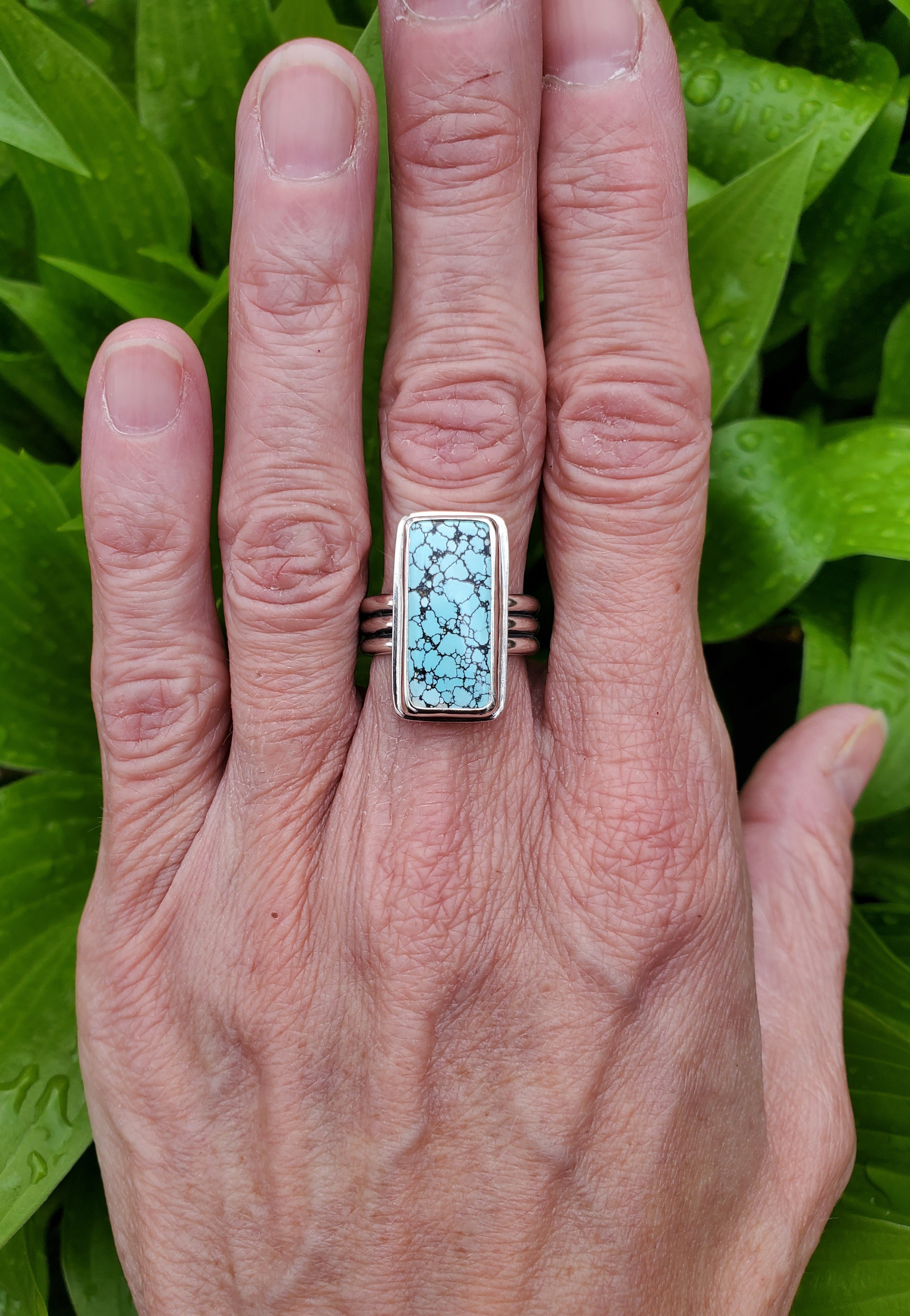 Blue Moon Rectangular Statement Ring in Solid Sterling Silver! Size 7.