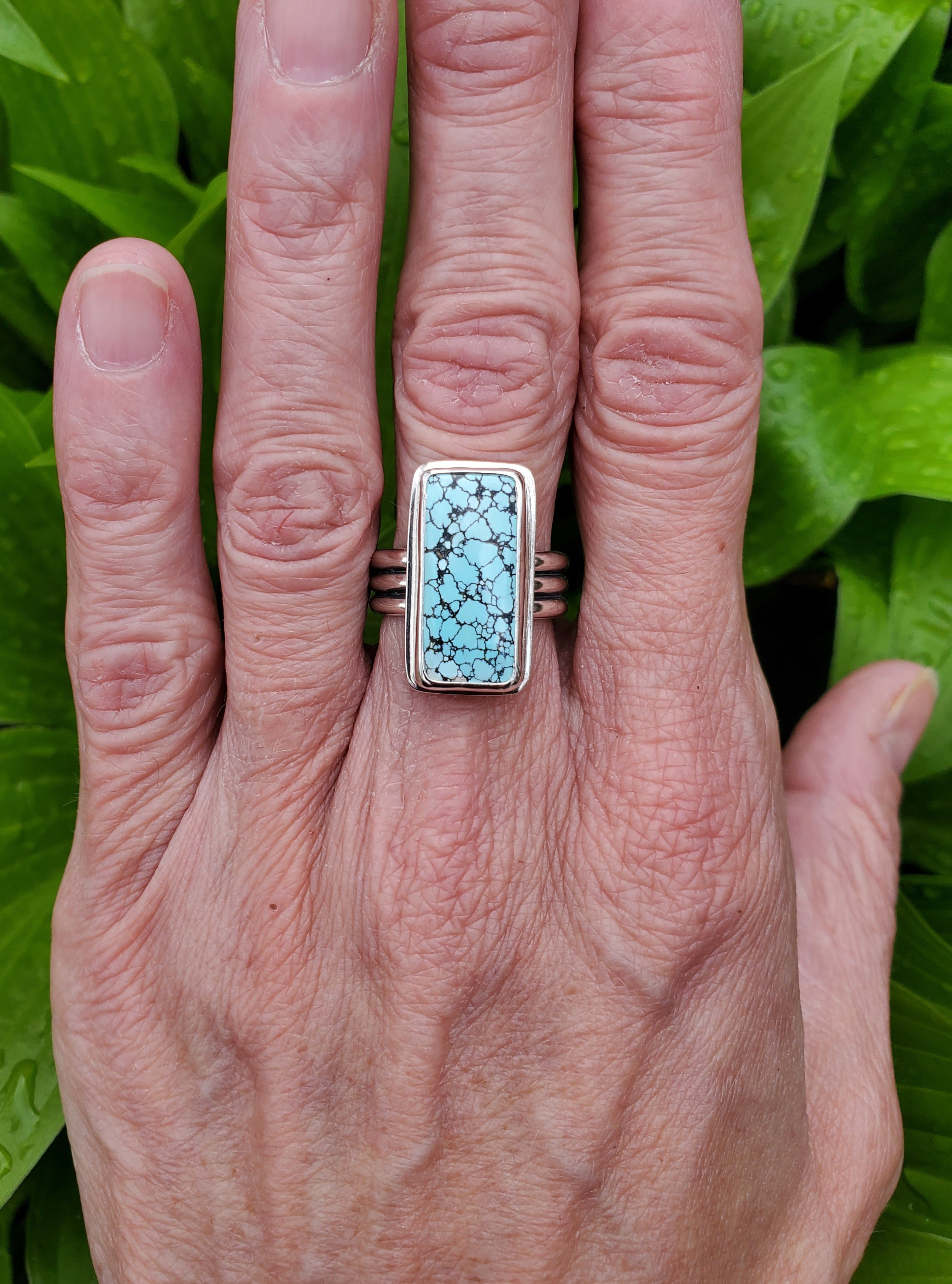 Blue Moon Rectangular Statement Ring in Solid Sterling Silver! Size 7.