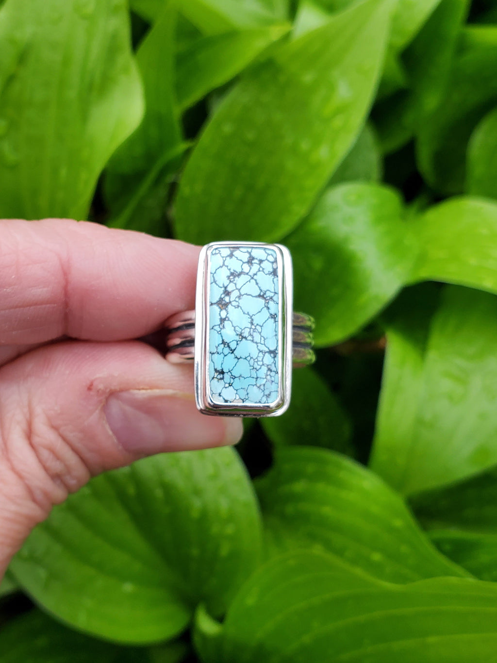 Blue Moon Rectangular Statement Ring in Solid Sterling Silver! Size 7.