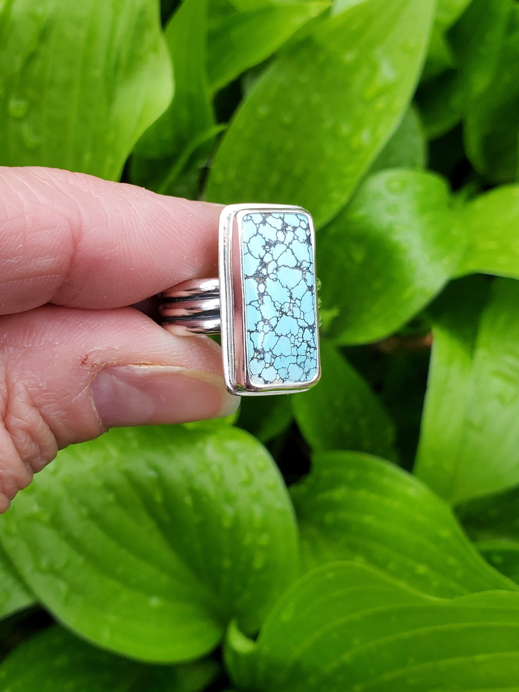 Blue Moon Rectangular Statement Ring in Solid Sterling Silver! Size 7.