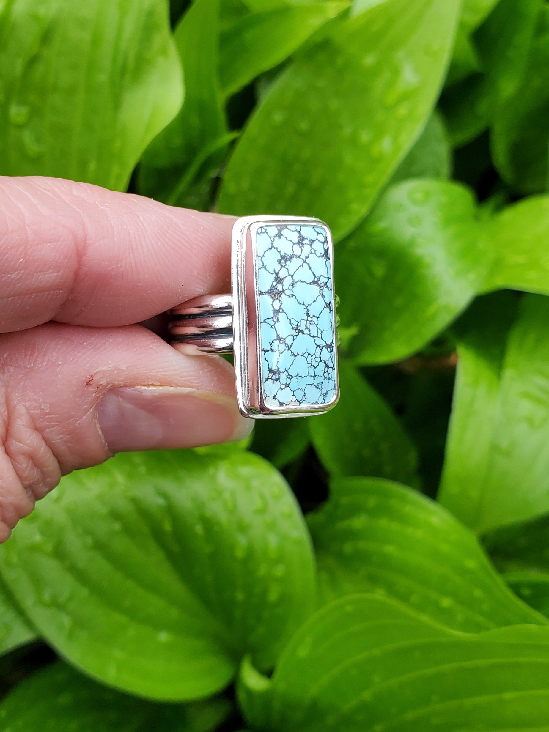 Blue Moon Rectangular Statement Ring in Solid Sterling Silver! Size 7.