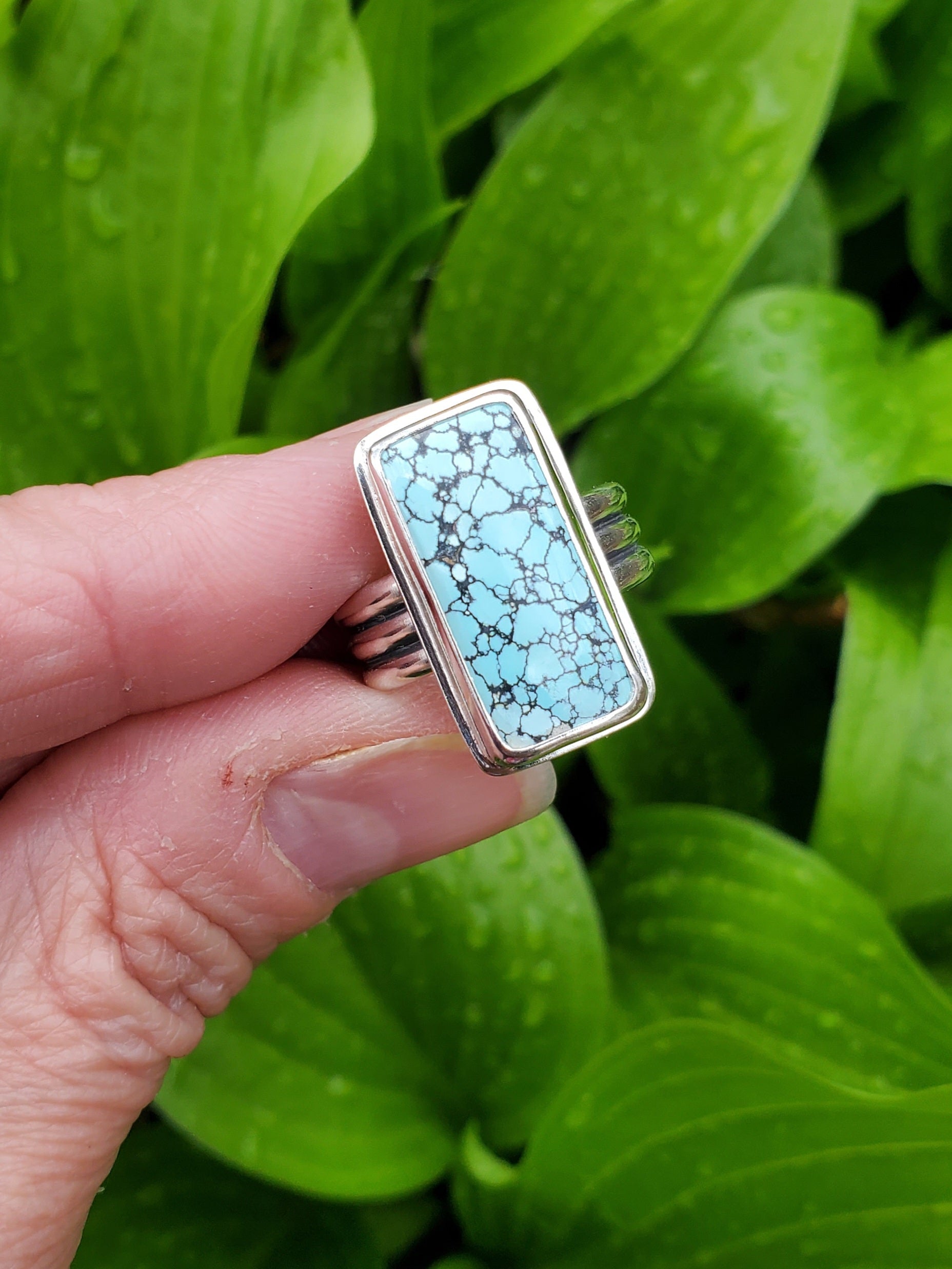 Blue Moon Rectangular Statement Ring in Solid Sterling Silver! Size 7.