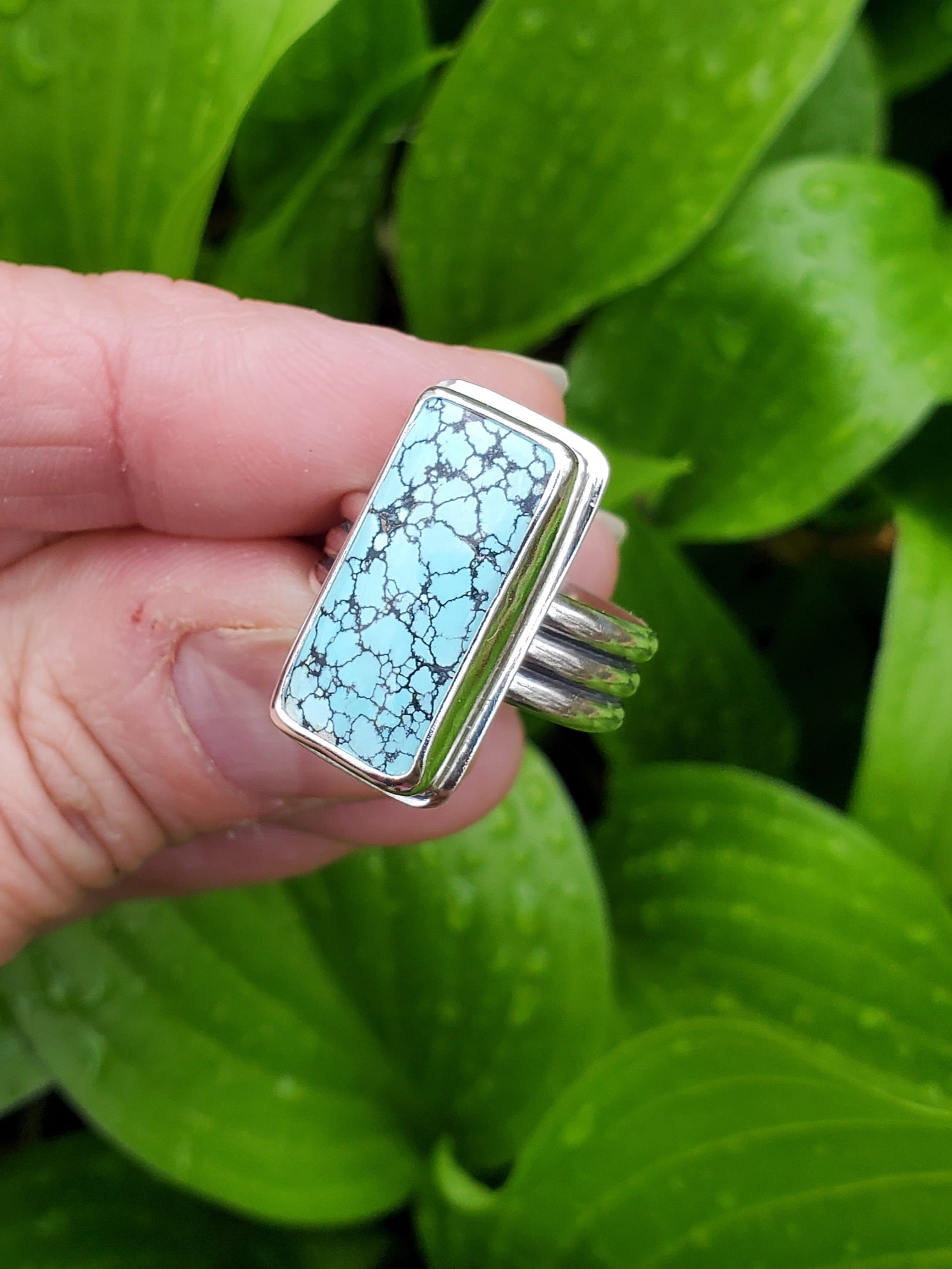 Blue Moon Rectangular Statement Ring in Solid Sterling Silver! Size 7.