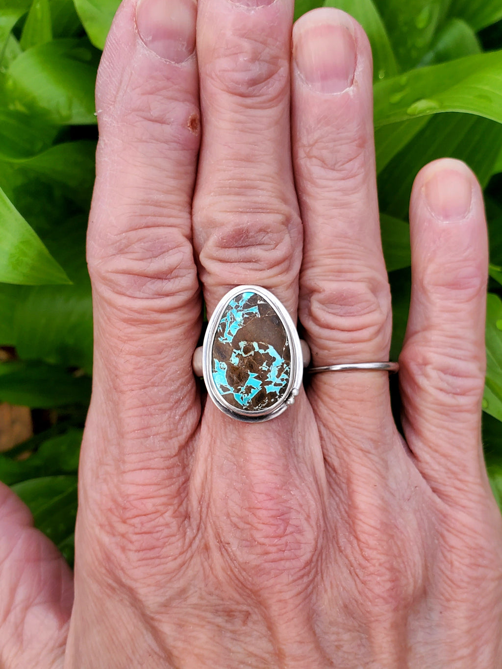 Thunderbird Turquoise Statement Ring in Solid Sterling Silver. Size 8